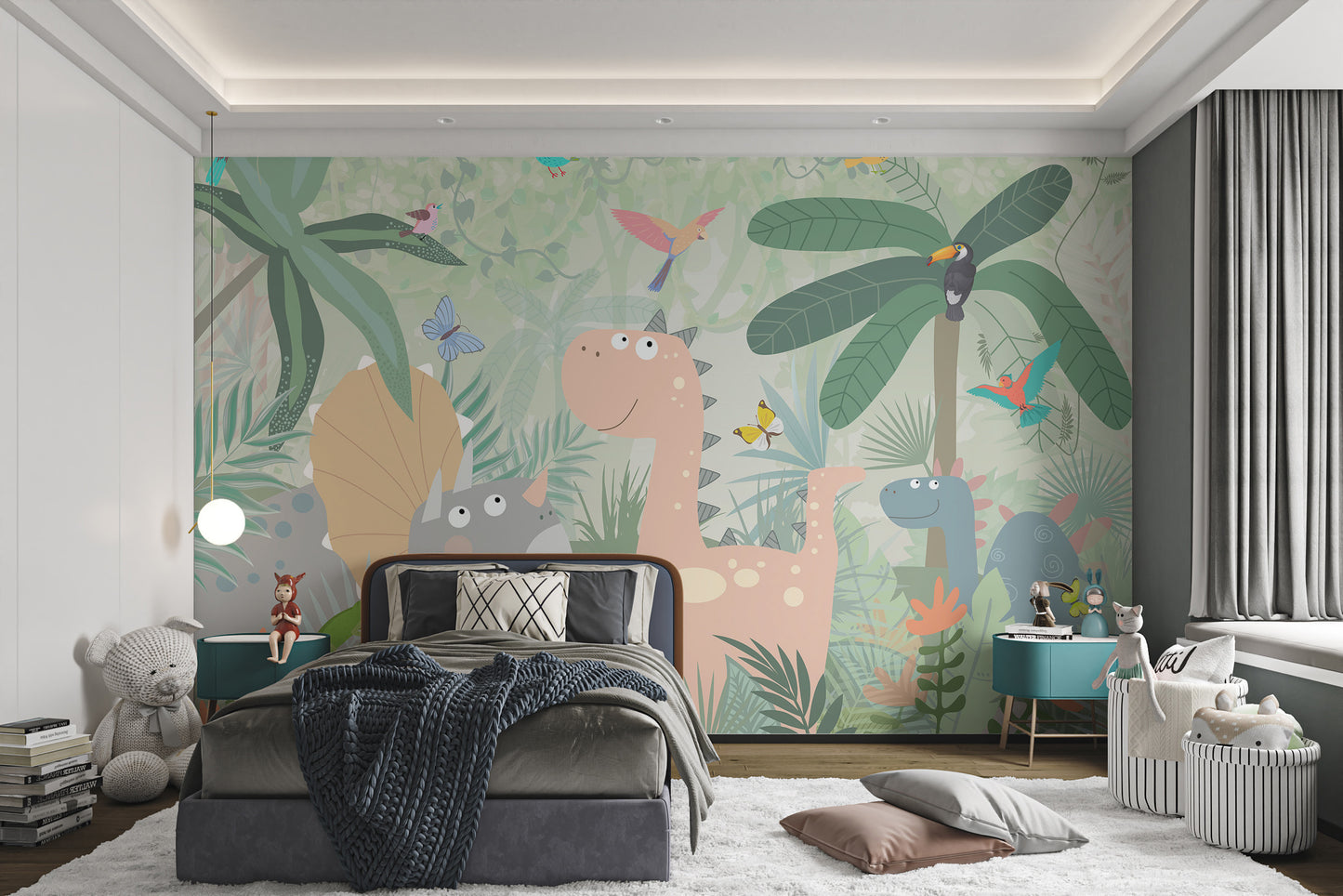 Kids Illustration Dinosaurs Jungle Cartoon Style Wallpaper Murals