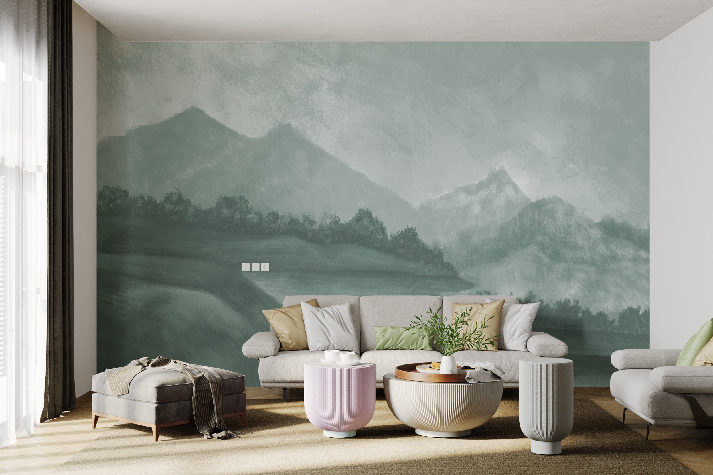 Tranquil oil painting effect landscape wall mural