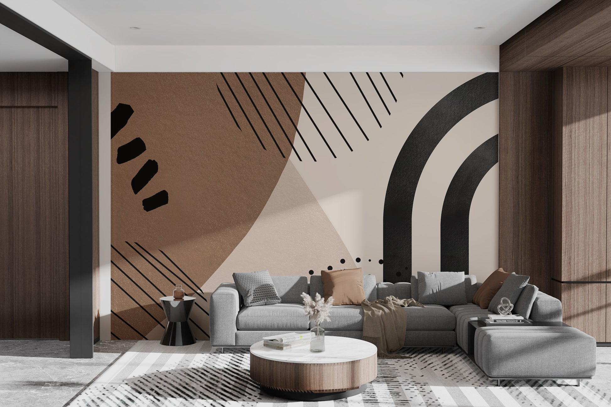 Contemporary art style wallpaper with abstract shapes