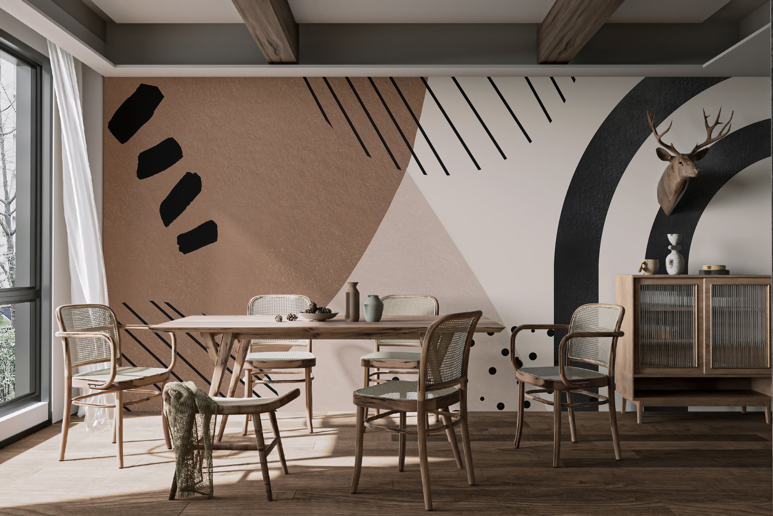 Mid-century modern aesthetic for dining room wall