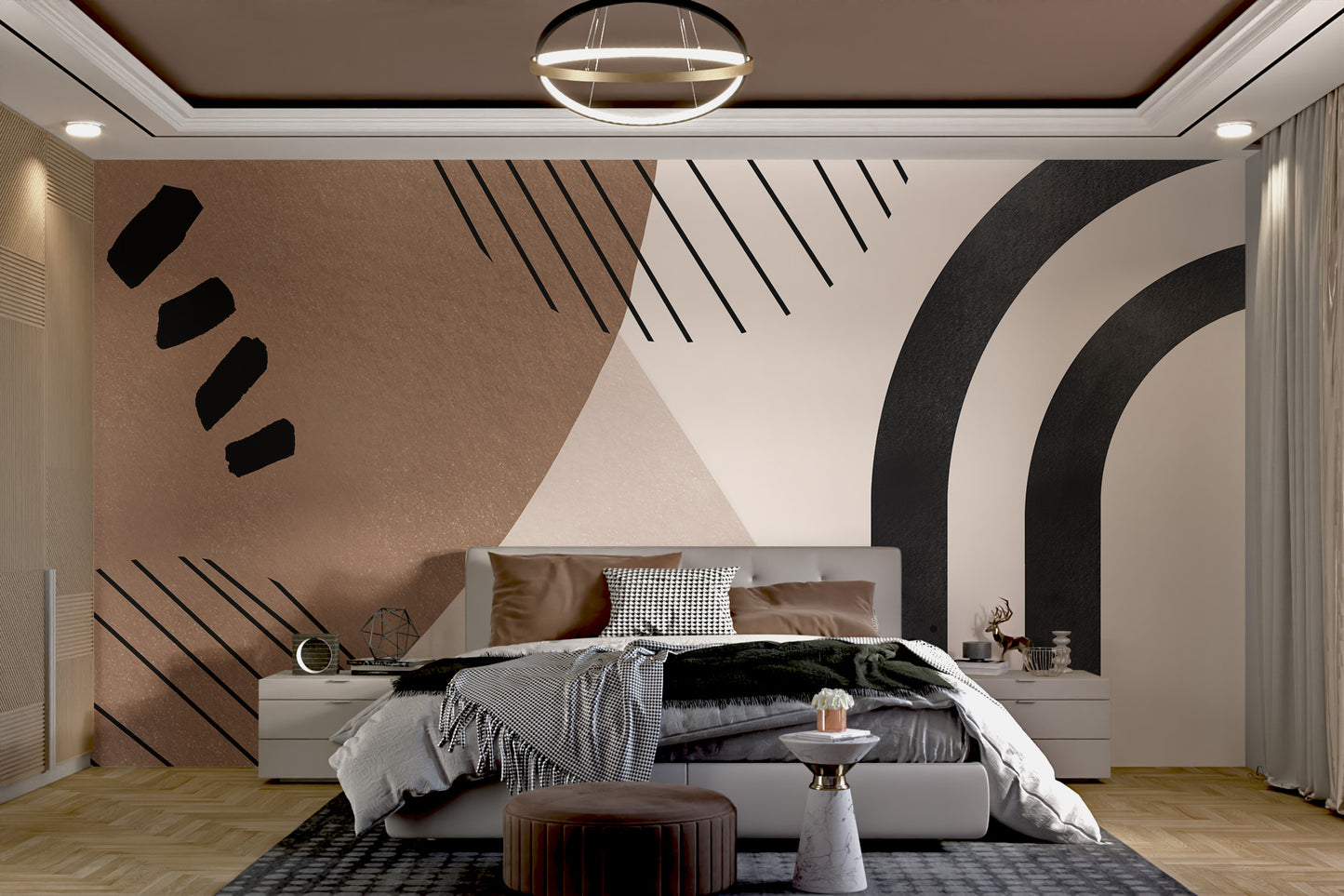 Bold geometric lines and shapes in mid-century style