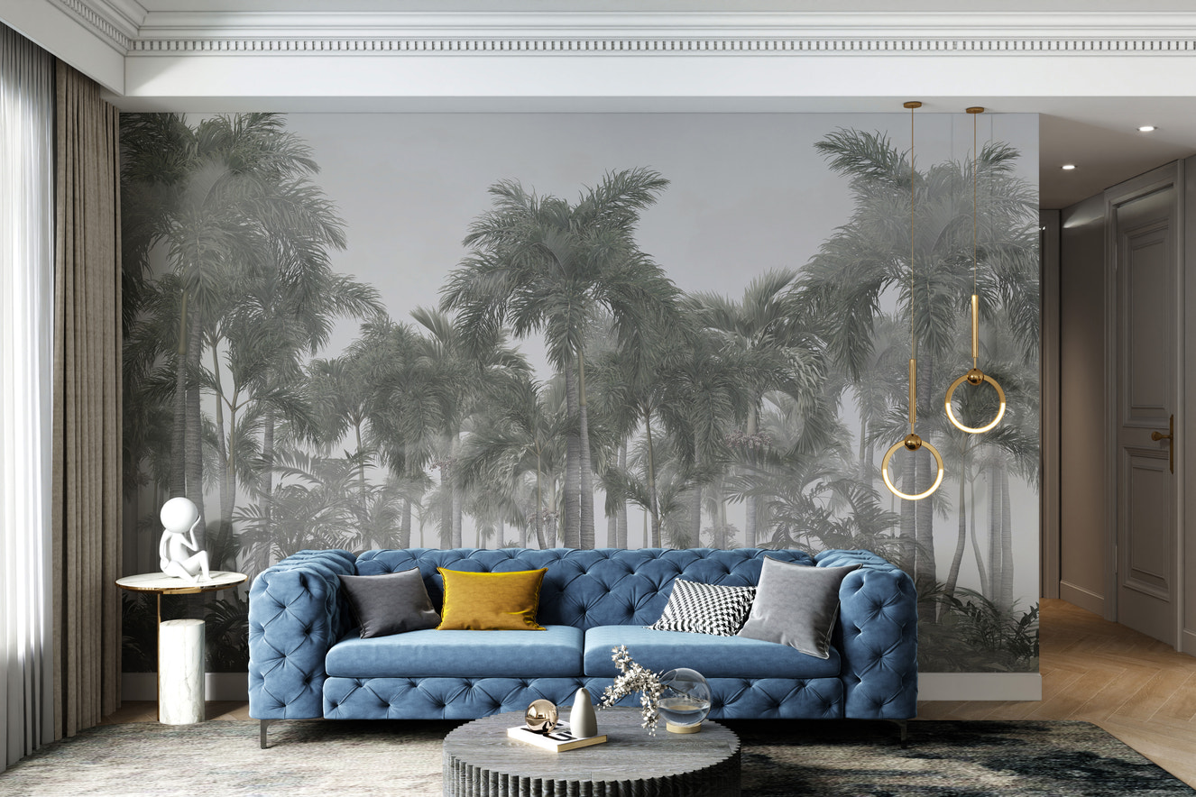 Tropical palm leaves wallpaper for bedroom