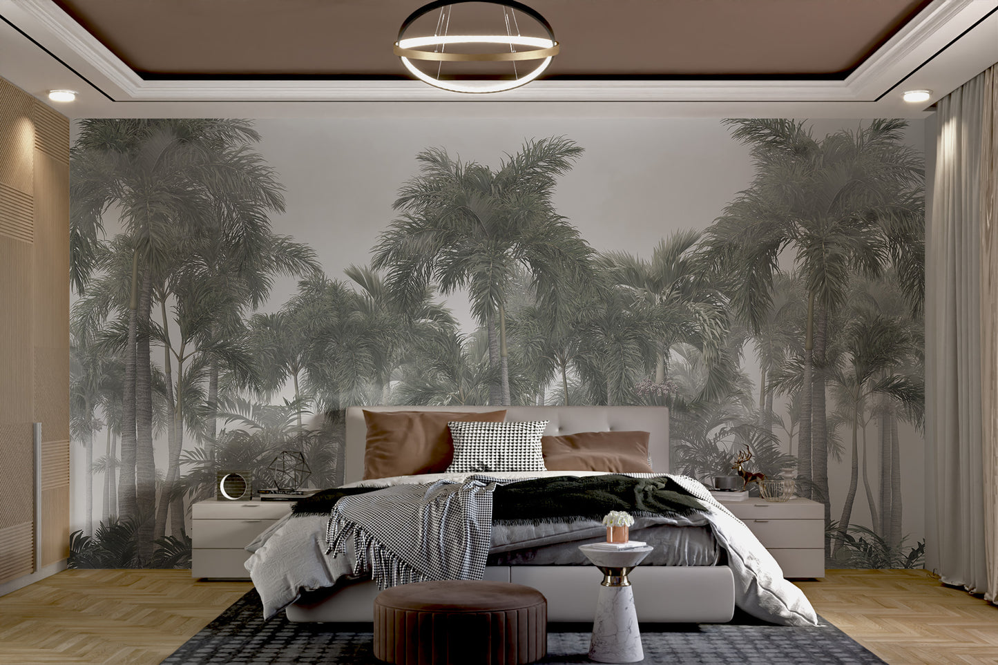 Green palm leaves wall art for bedroom design