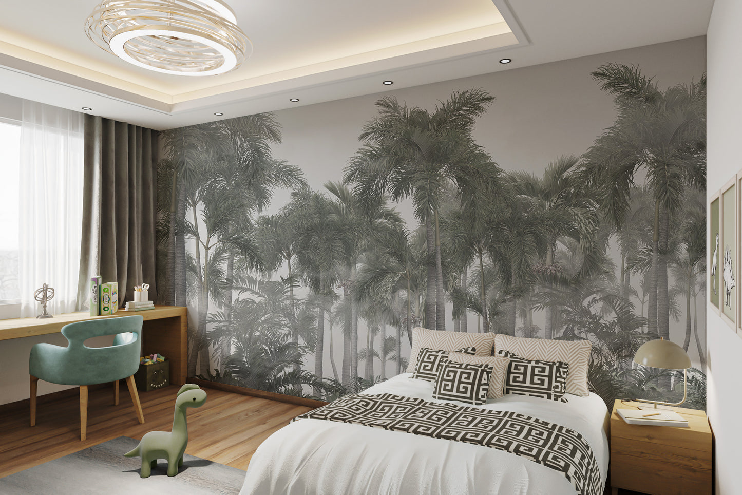 Tropical mural wallpaper with palm tree design