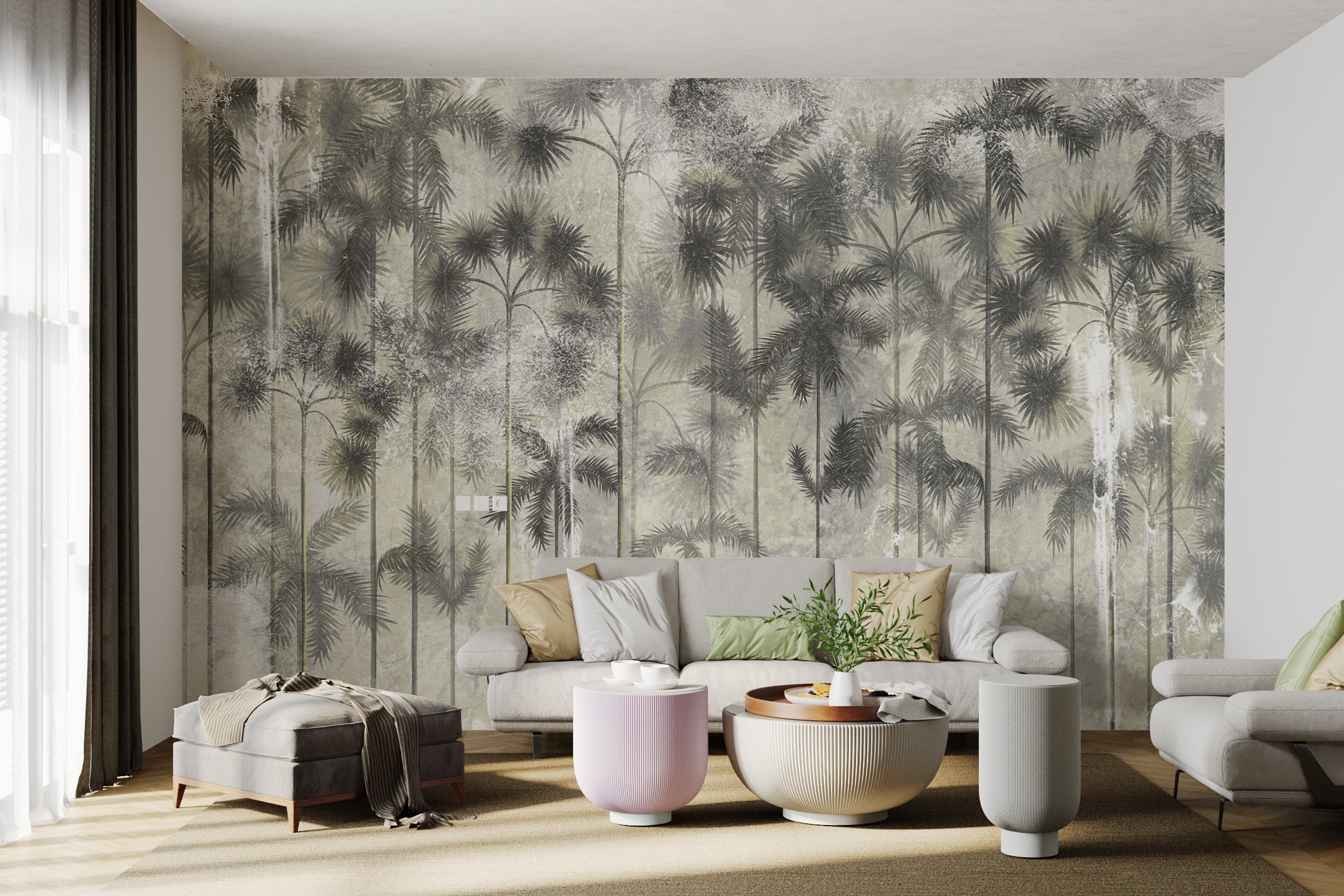 Tropical wallpaper featuring tall palm trees design