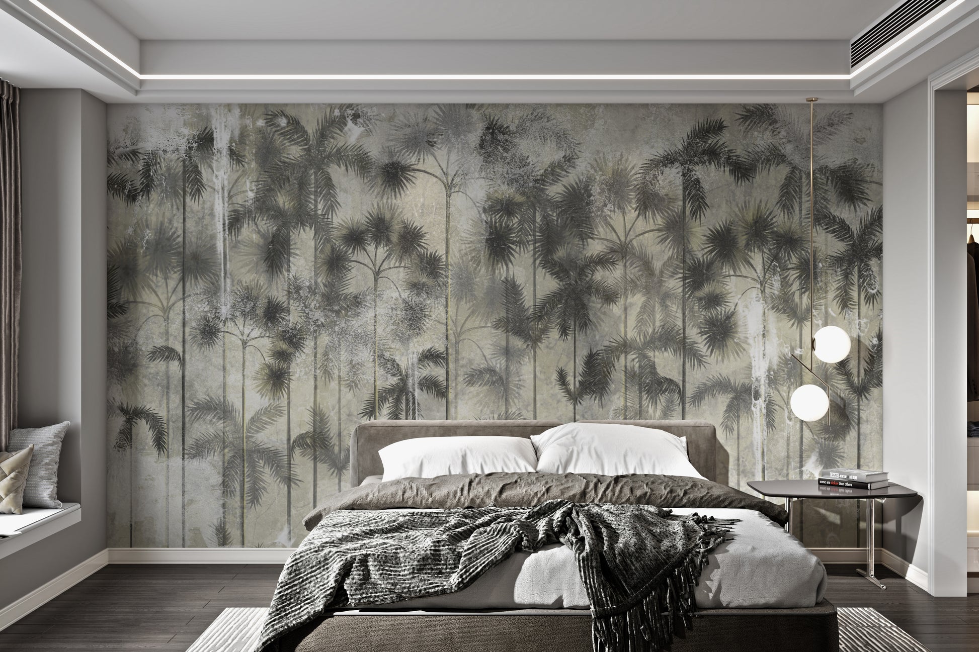 Calming tropical design for bedroom wall mural