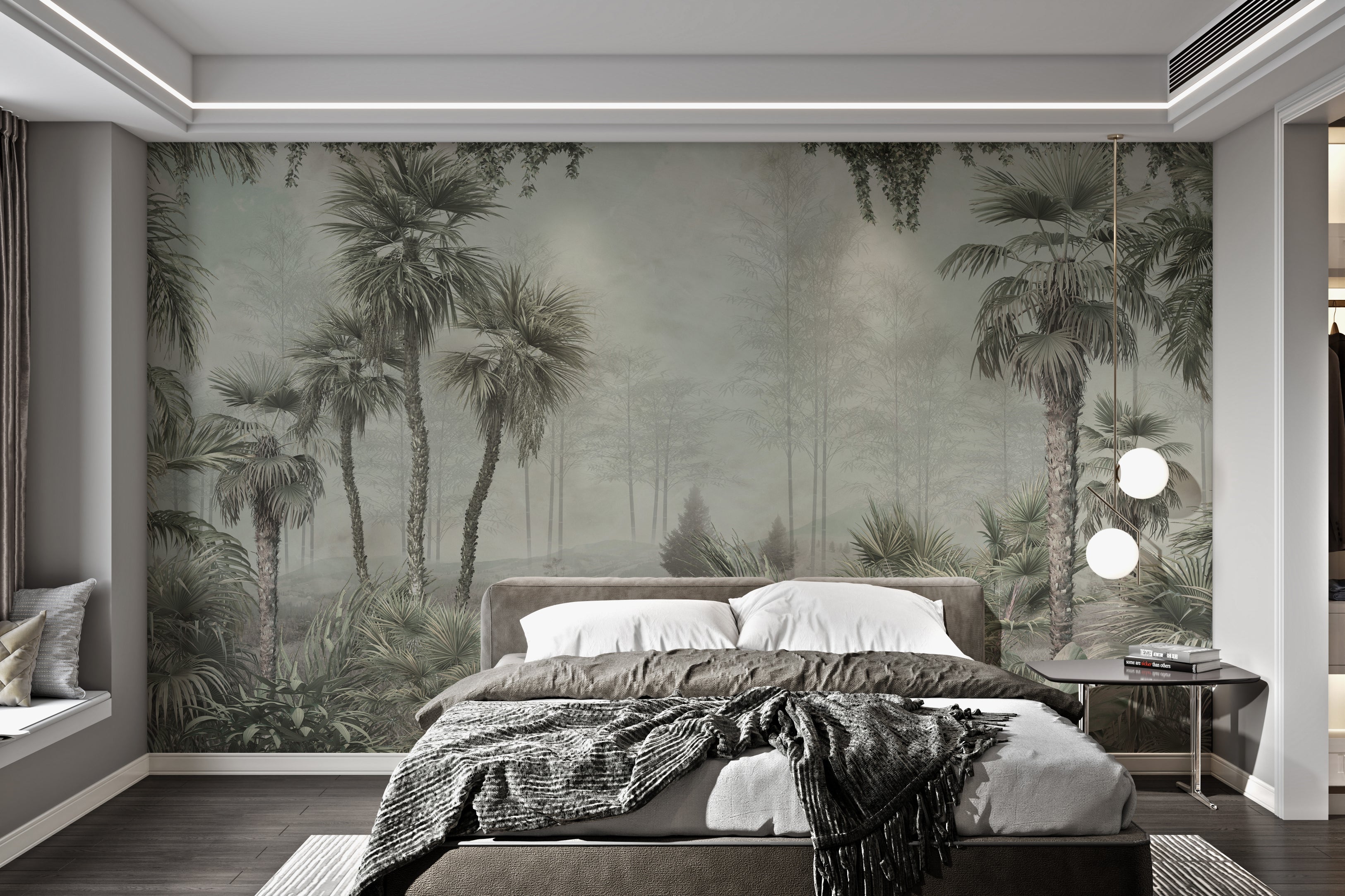 Nature-inspired tropical wallpaper with palm leaves.