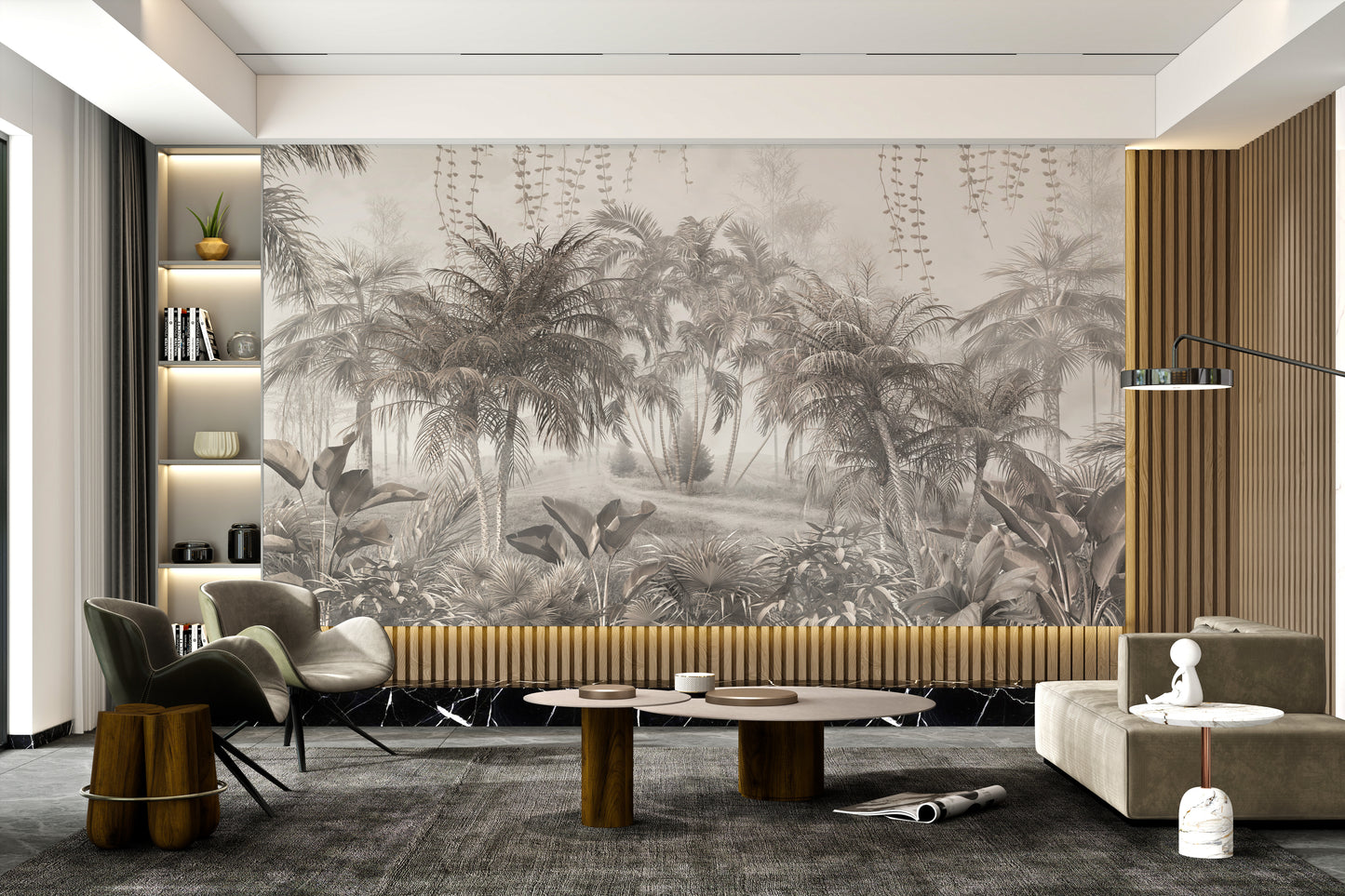 Tranquil palm tree mural for home decor.