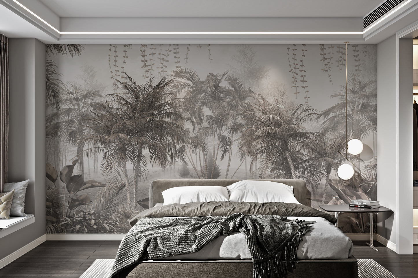 Tranquil palm tree mural for home decor.