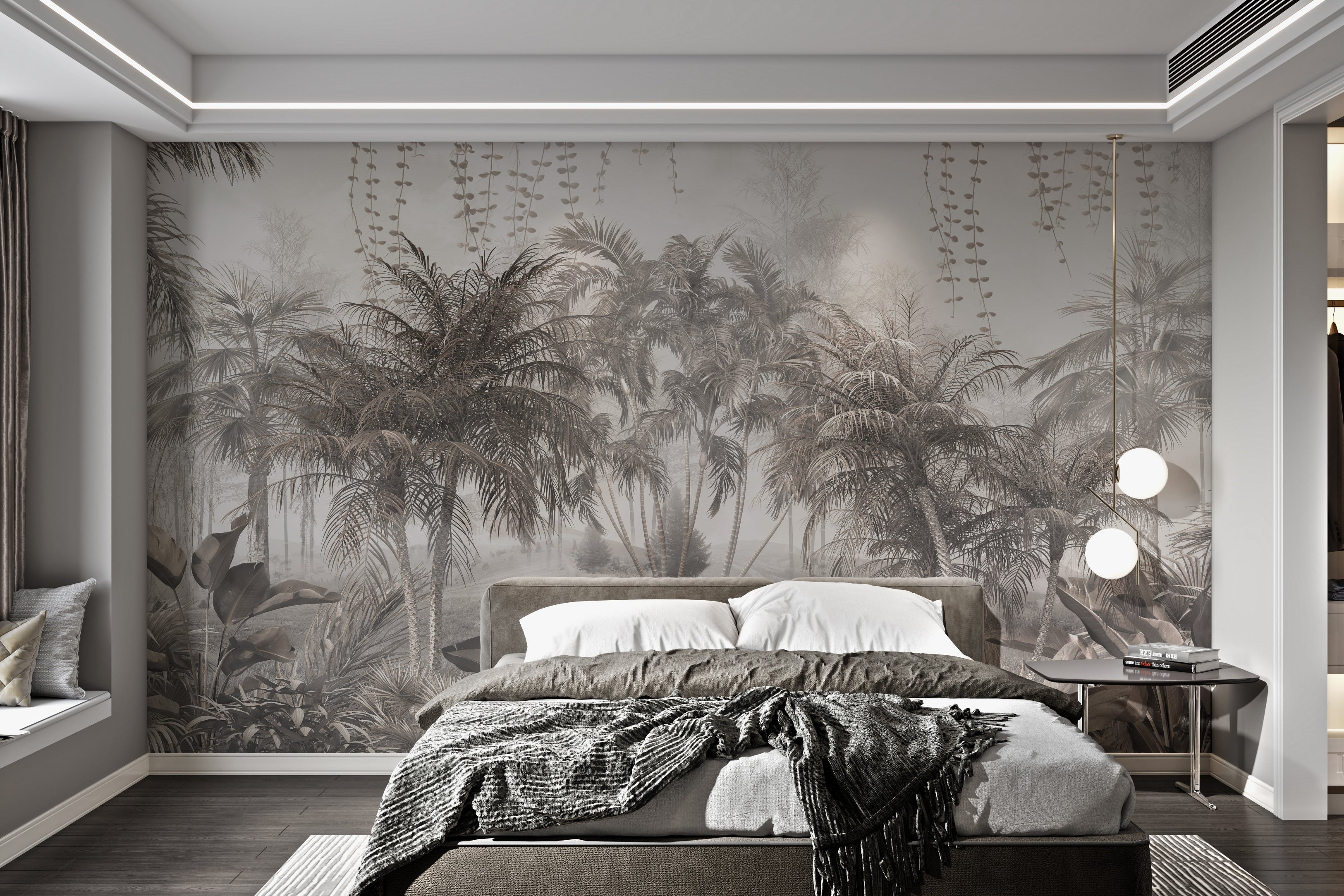 Tranquil palm tree mural for home decor.