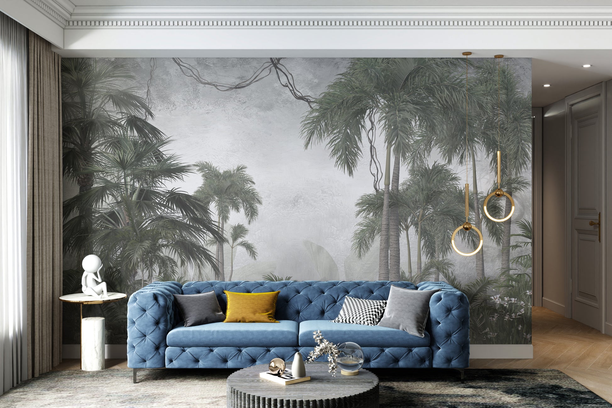 Lush palm trees wallpaper for calming interior.