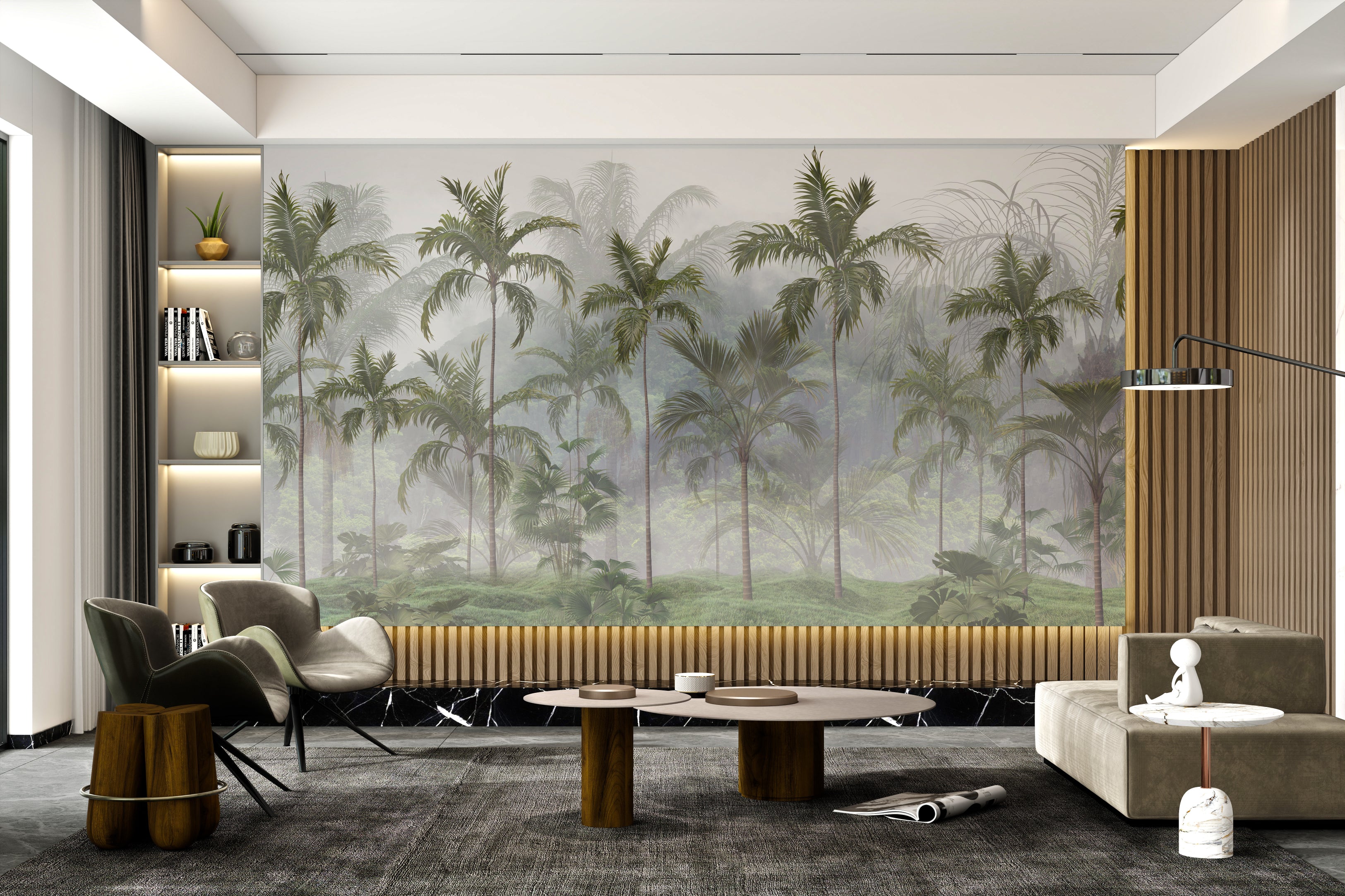 Serene palm trees wallpaper for a calming atmosphere.