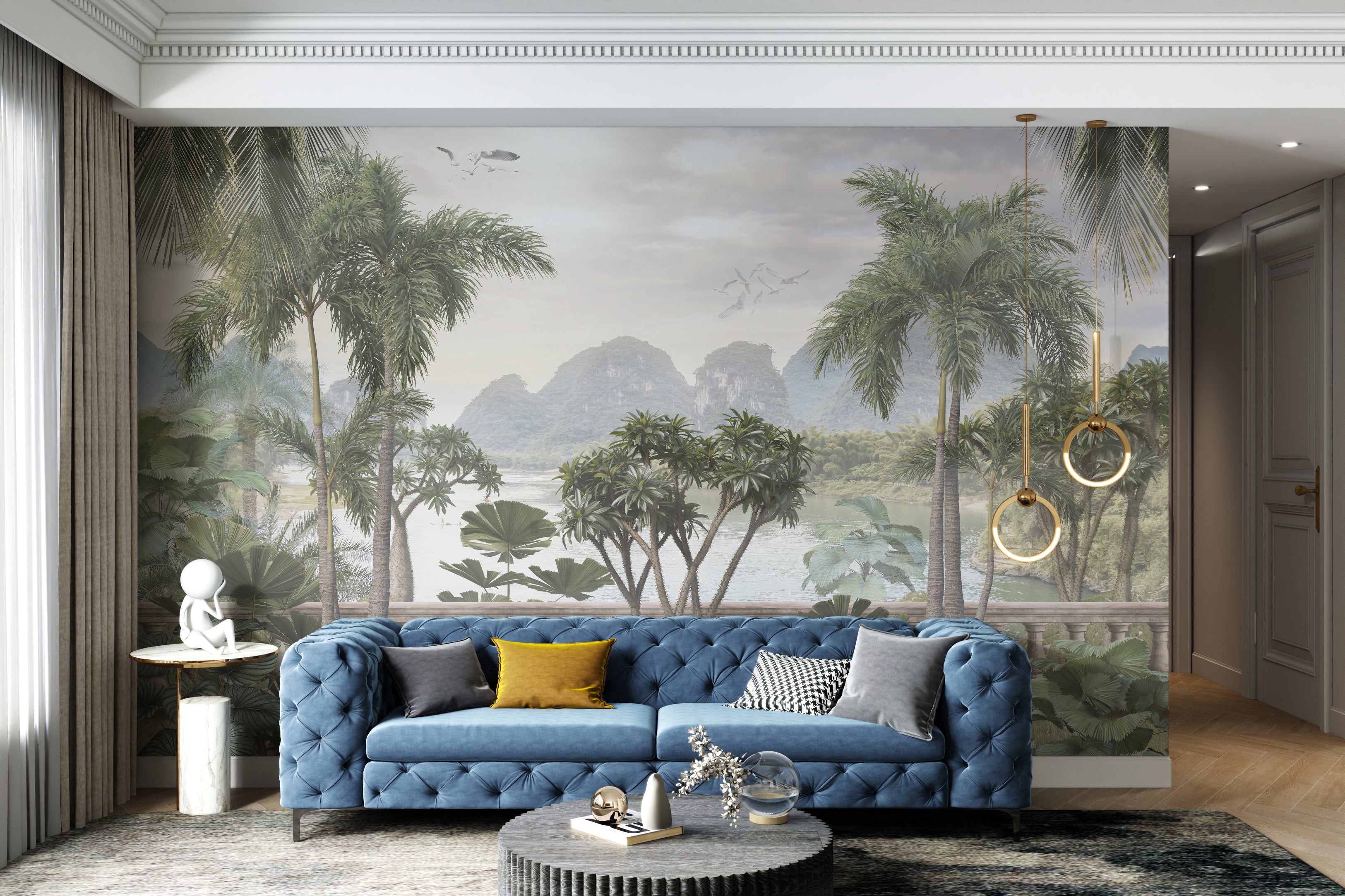 Relaxing tropical scene wall mural for cozy bedroom