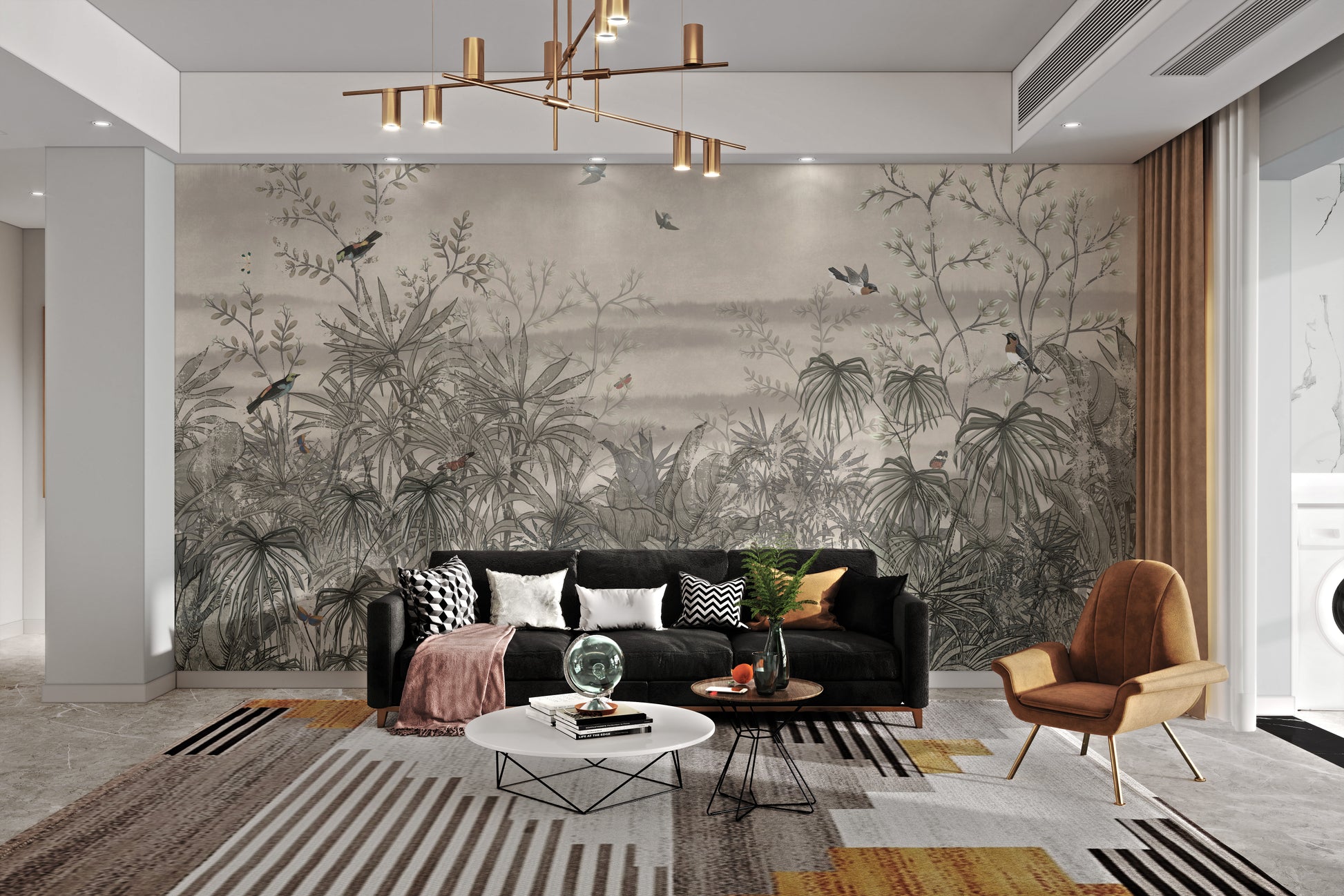 Wall mural with vintage forest branches aesthetic