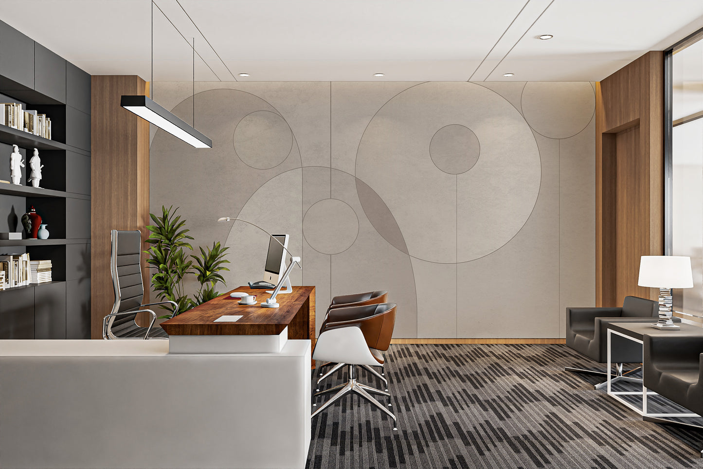 Stylish gray wallpaper with geometric circular motifs