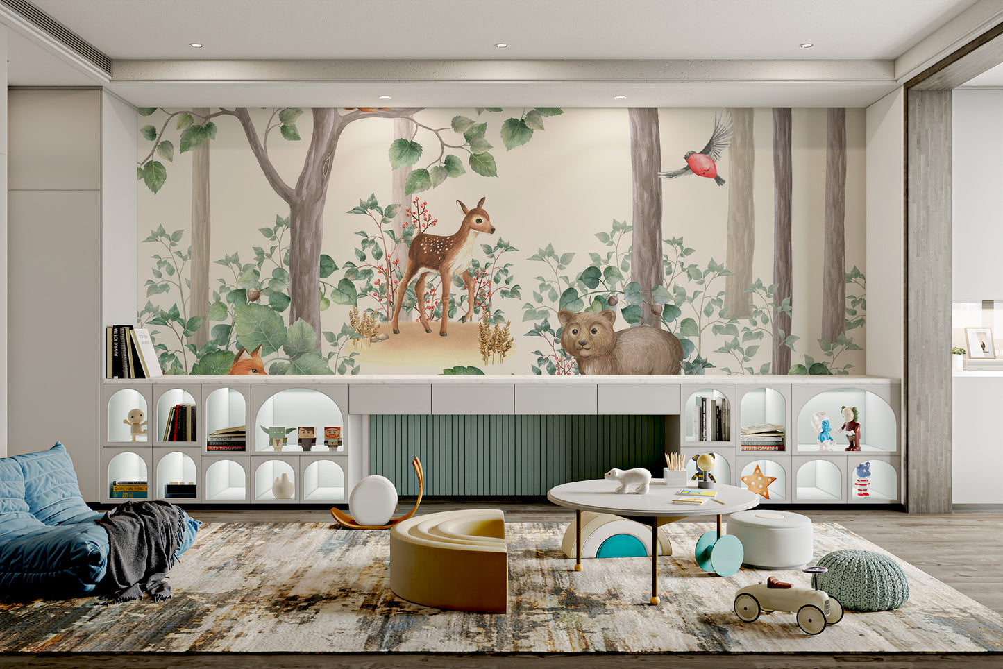 Trailing forest design with watercolor animals wall decor