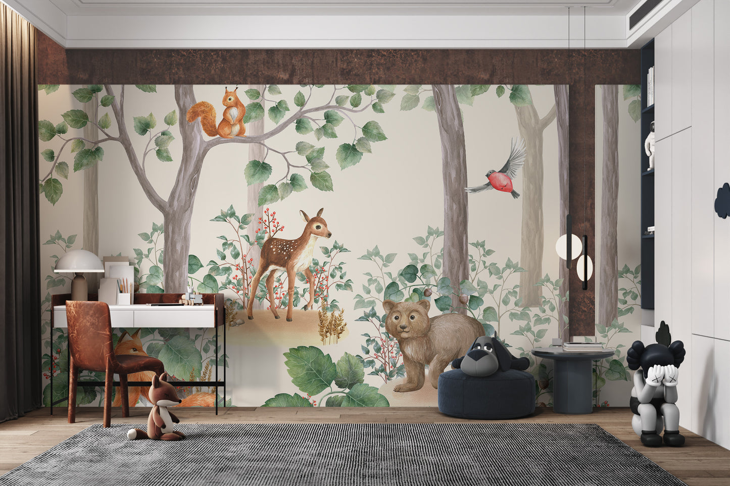 Whimsical forest wallpaper with watercolor animals for walls