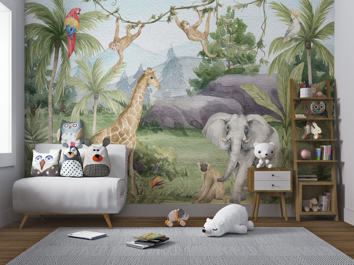 Exotic watercolor African animal wallpaper for homes