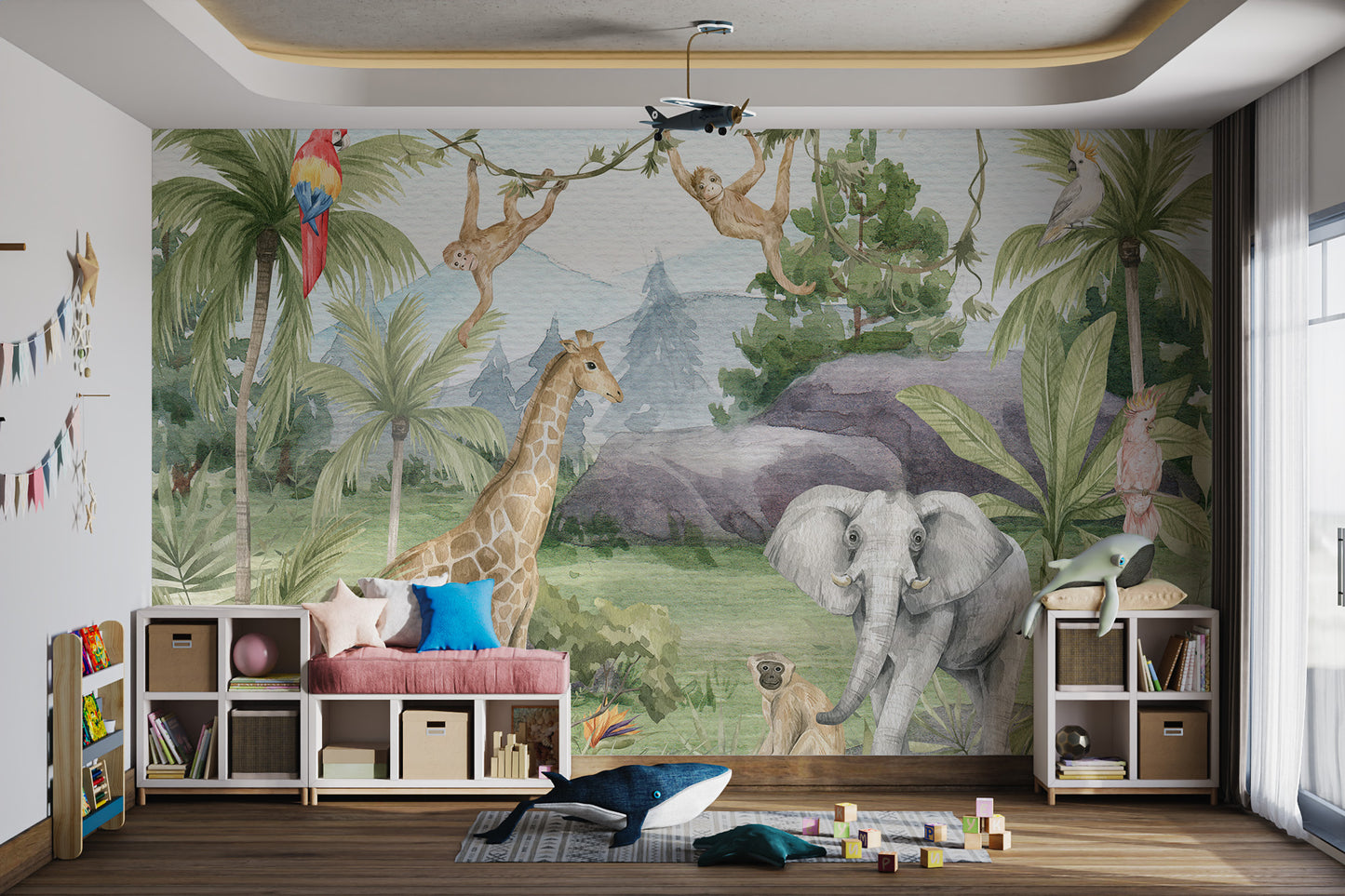 Watercolor African wildlife wallpaper for walls