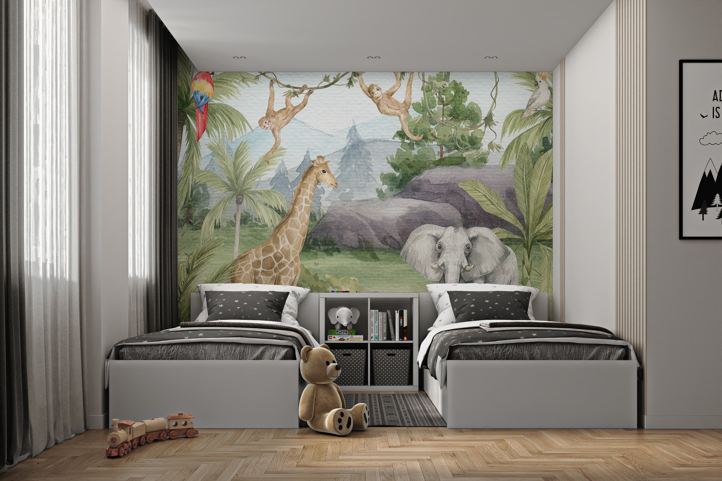 African wildlife in watercolor style wallpaper design