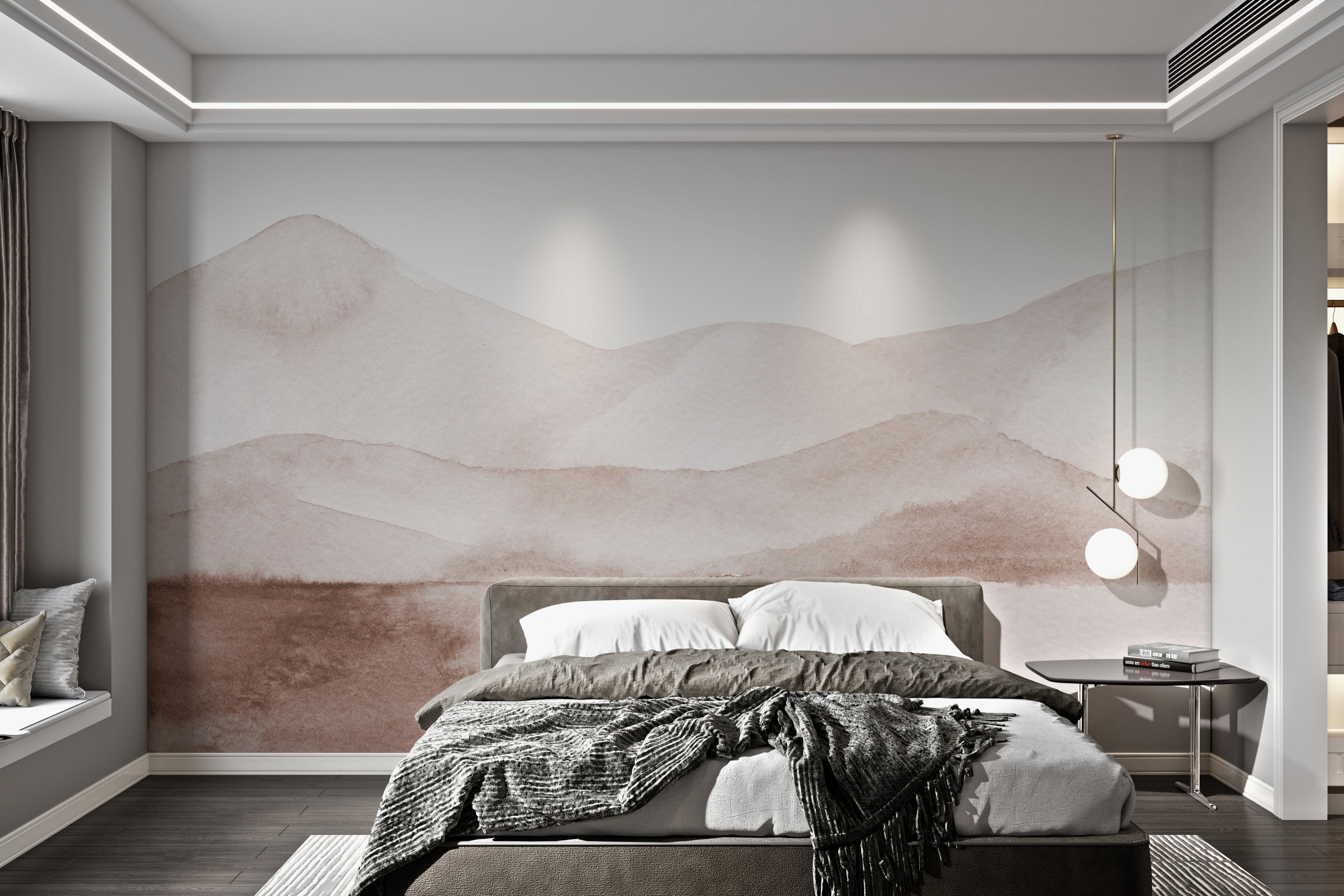 Elegant minimalist wallpaper with watercolor mountains