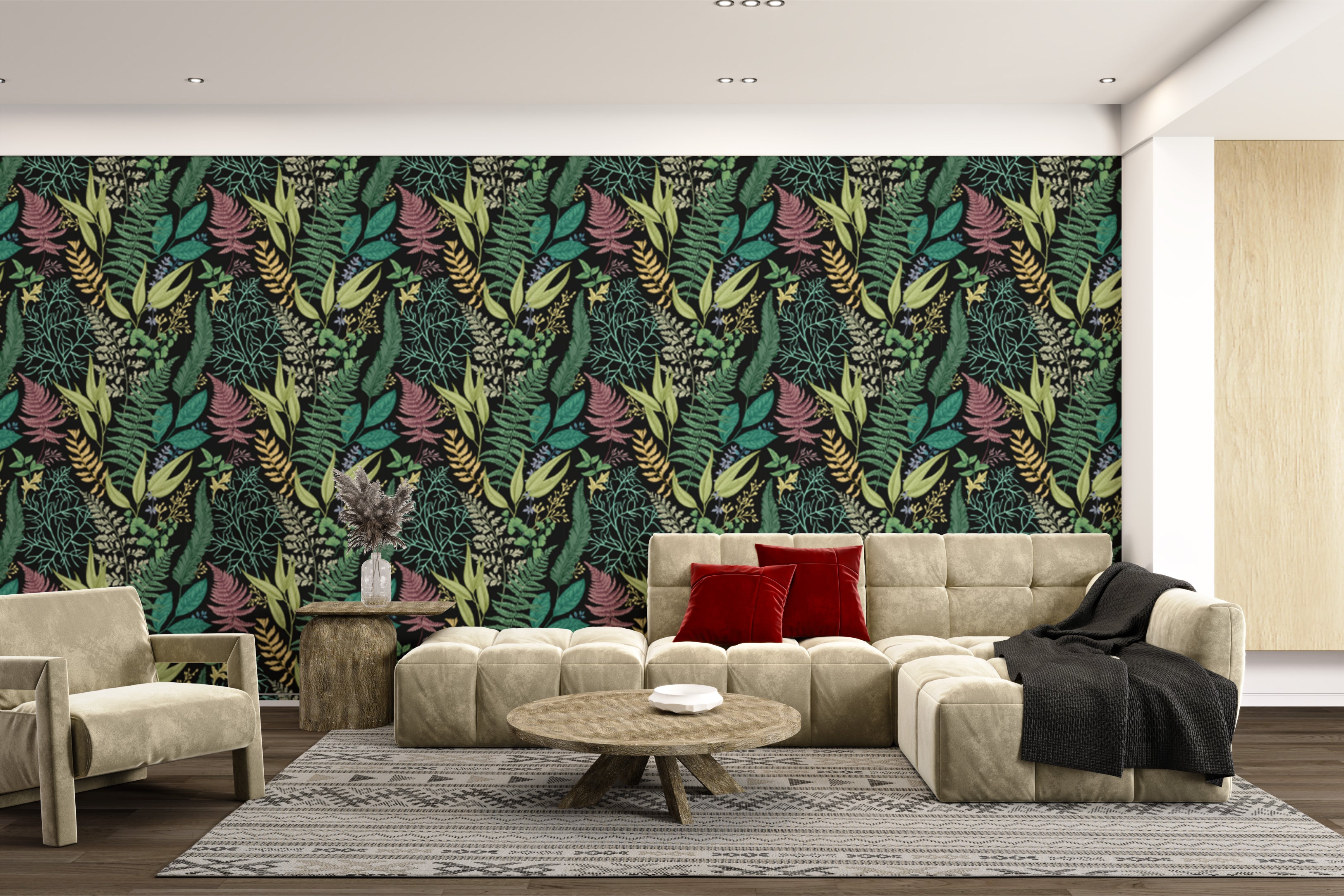 Botanical-themed tropical wallpaper for vibrant interiors