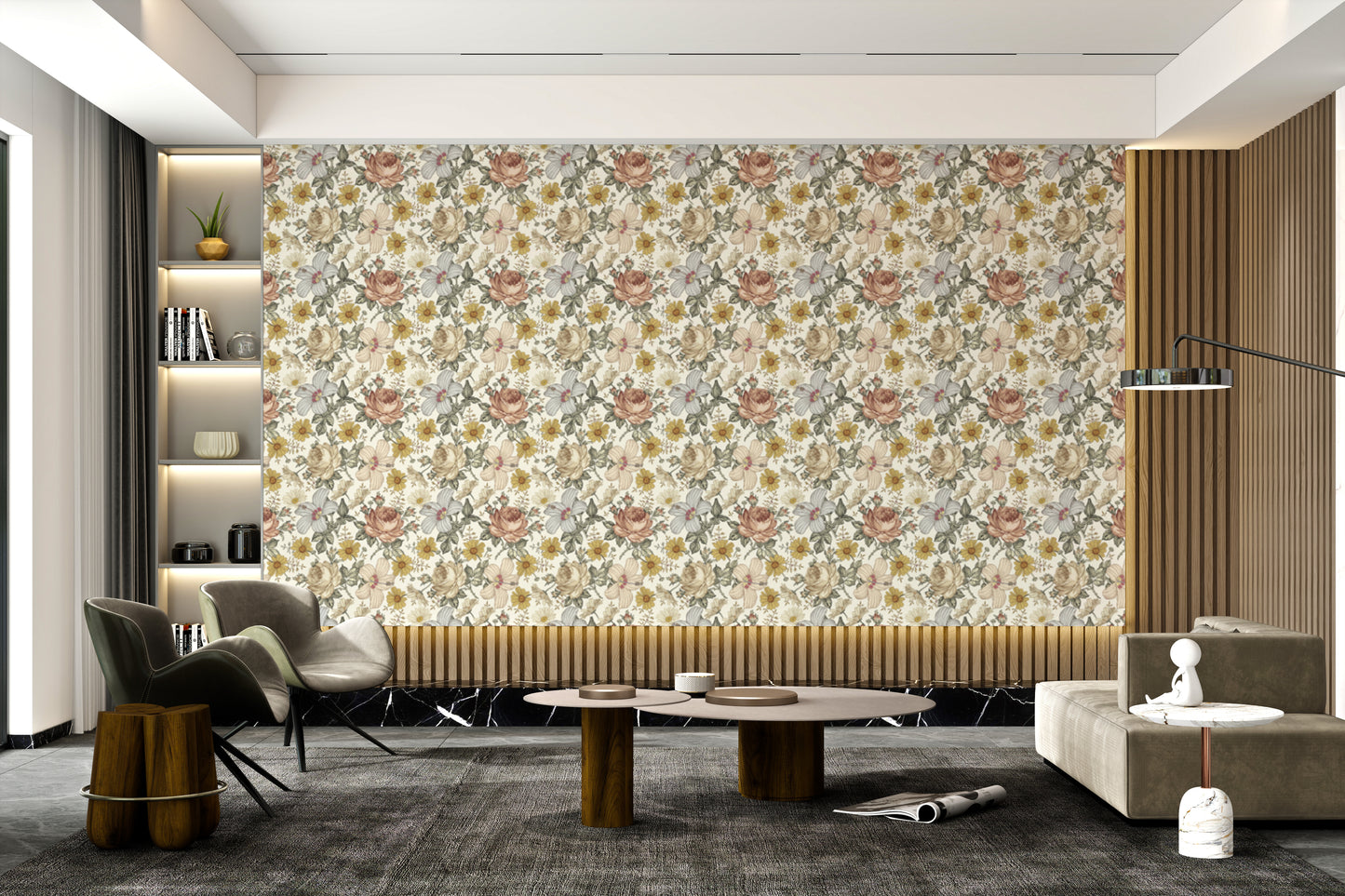 Wildflower tile pattern mural for a vintage wall aesthetic