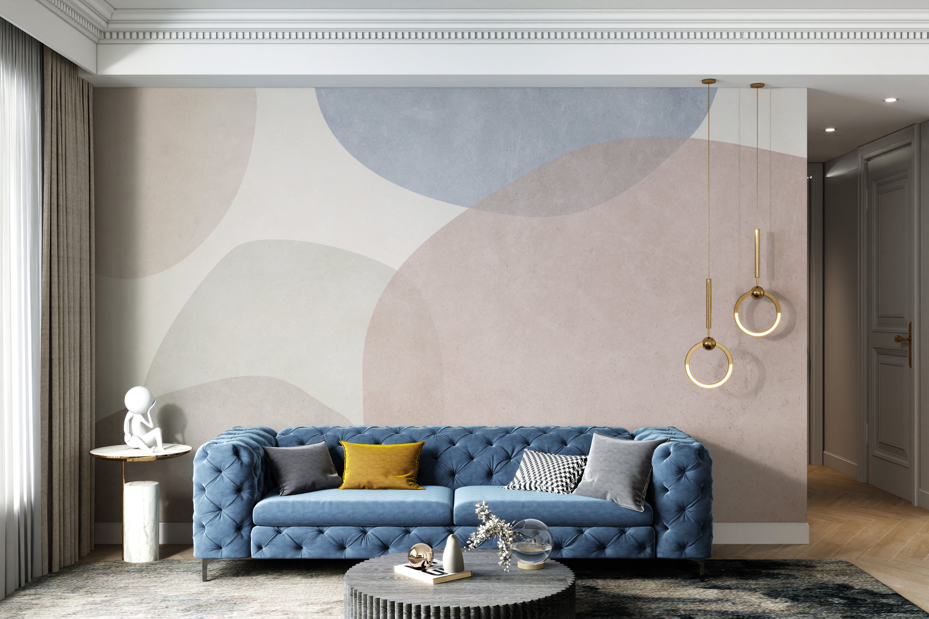 Modern wall mural with pastel geometric patterns