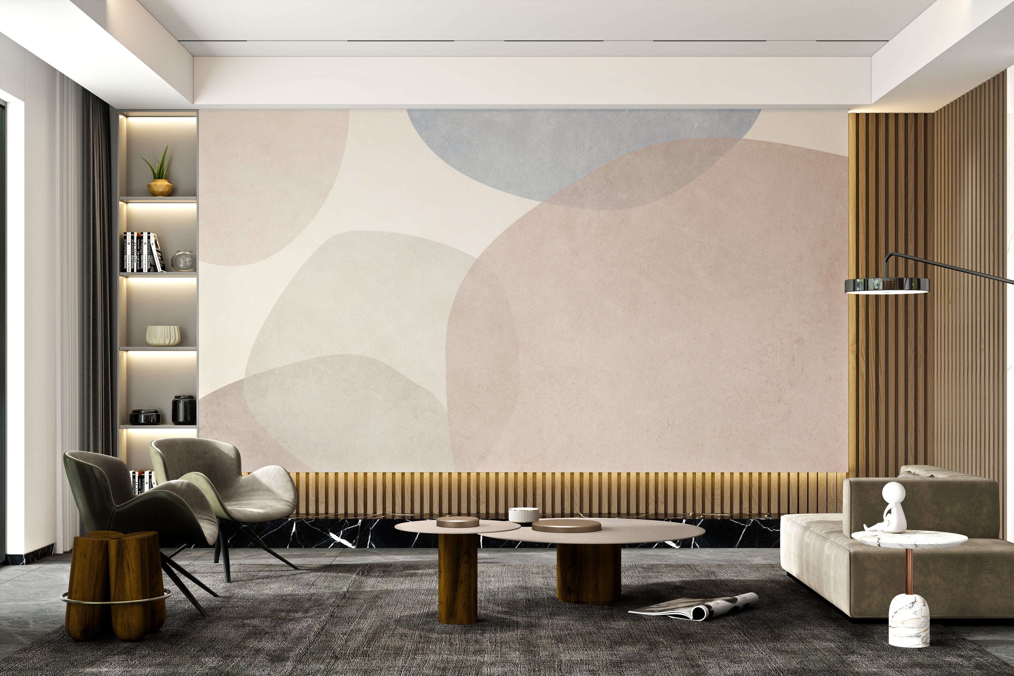 Pastel mural featuring sleek modern geometric designs