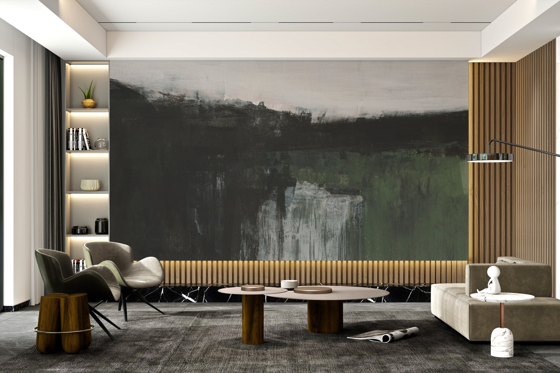 Serene hand-painted landscape mural for timeless decor