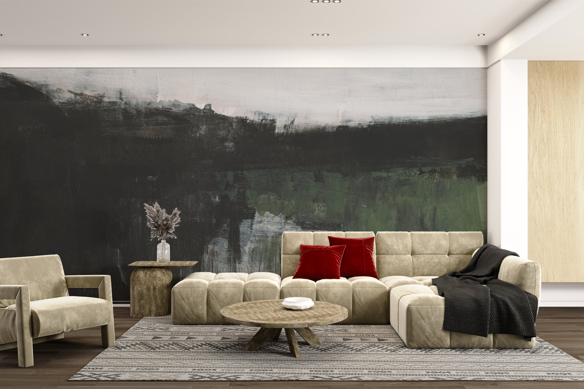 Wall mural with a hand-crafted scenic landscape design