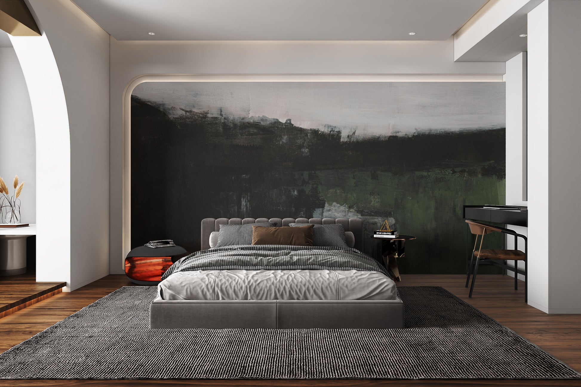 Elegant landscape mural with hand-painted artistic details