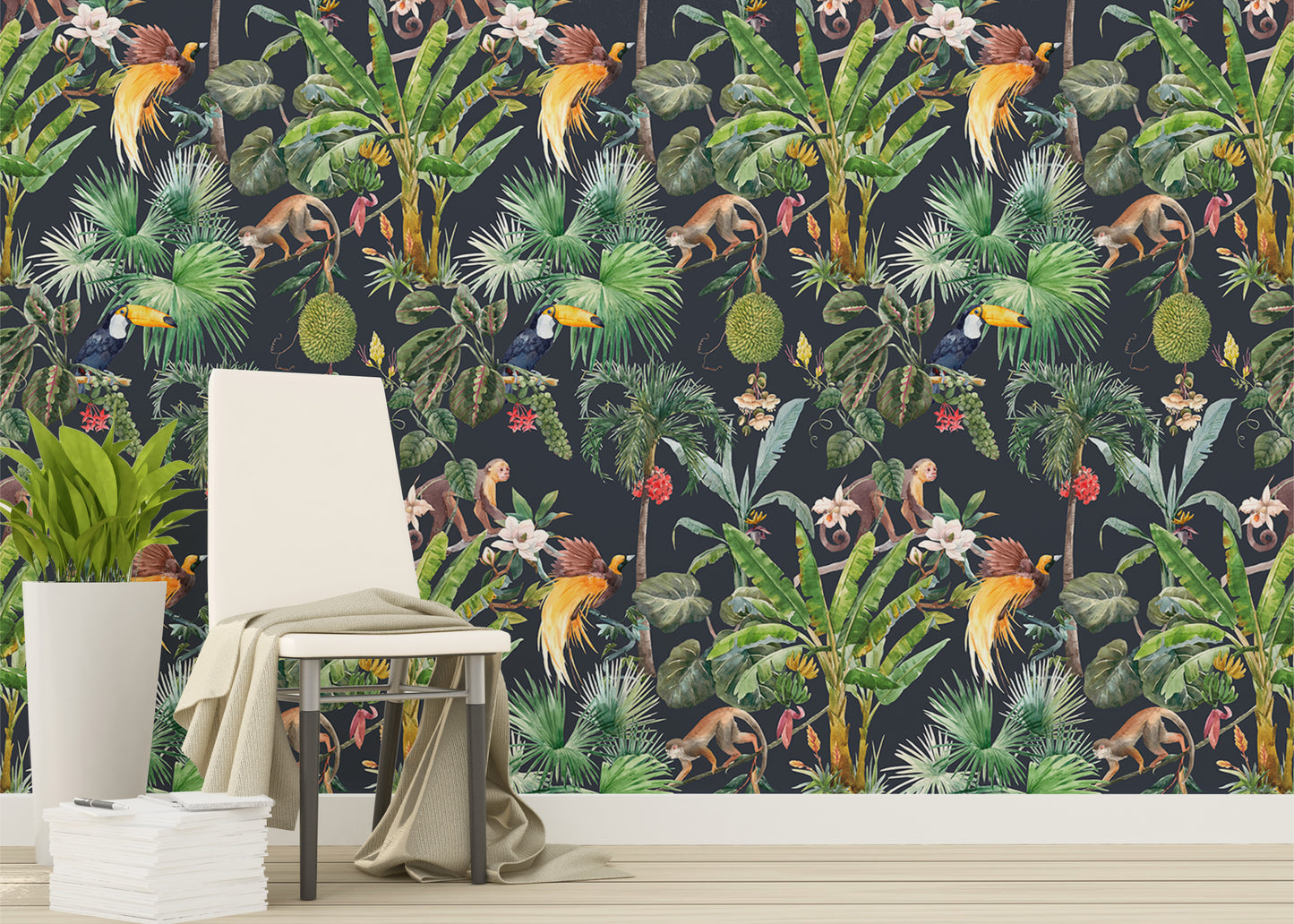 Soft floral wallpaper with tropical watercolor accents