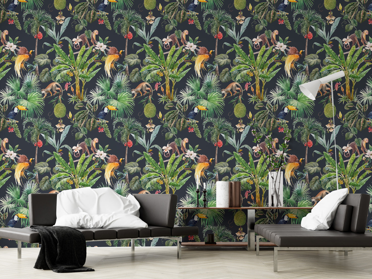 Artistic watercolor wallpaper featuring tropical flowers