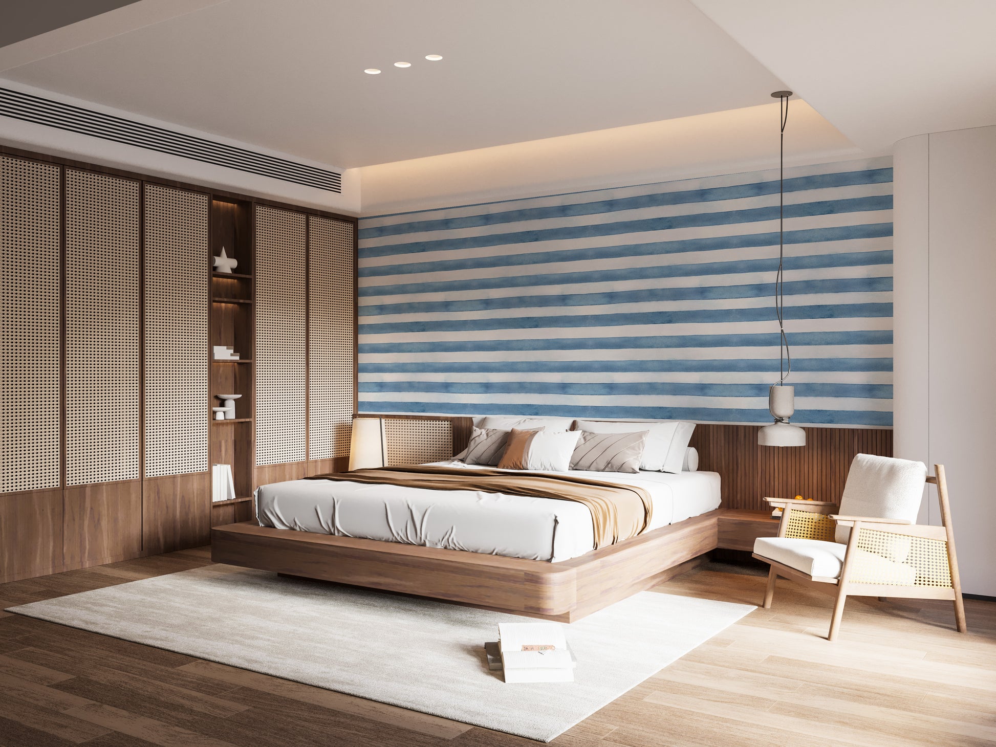 Coastal Watercolor Stripes Wallpaper Mural