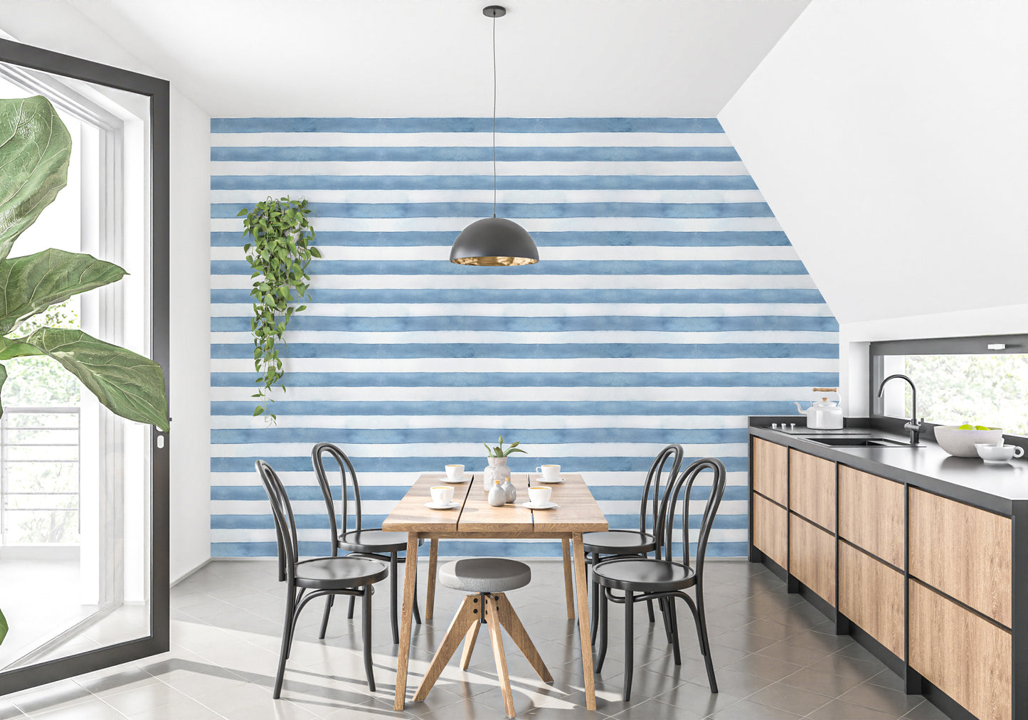 Beachy Watercolor Stripes Wallpaper Mural