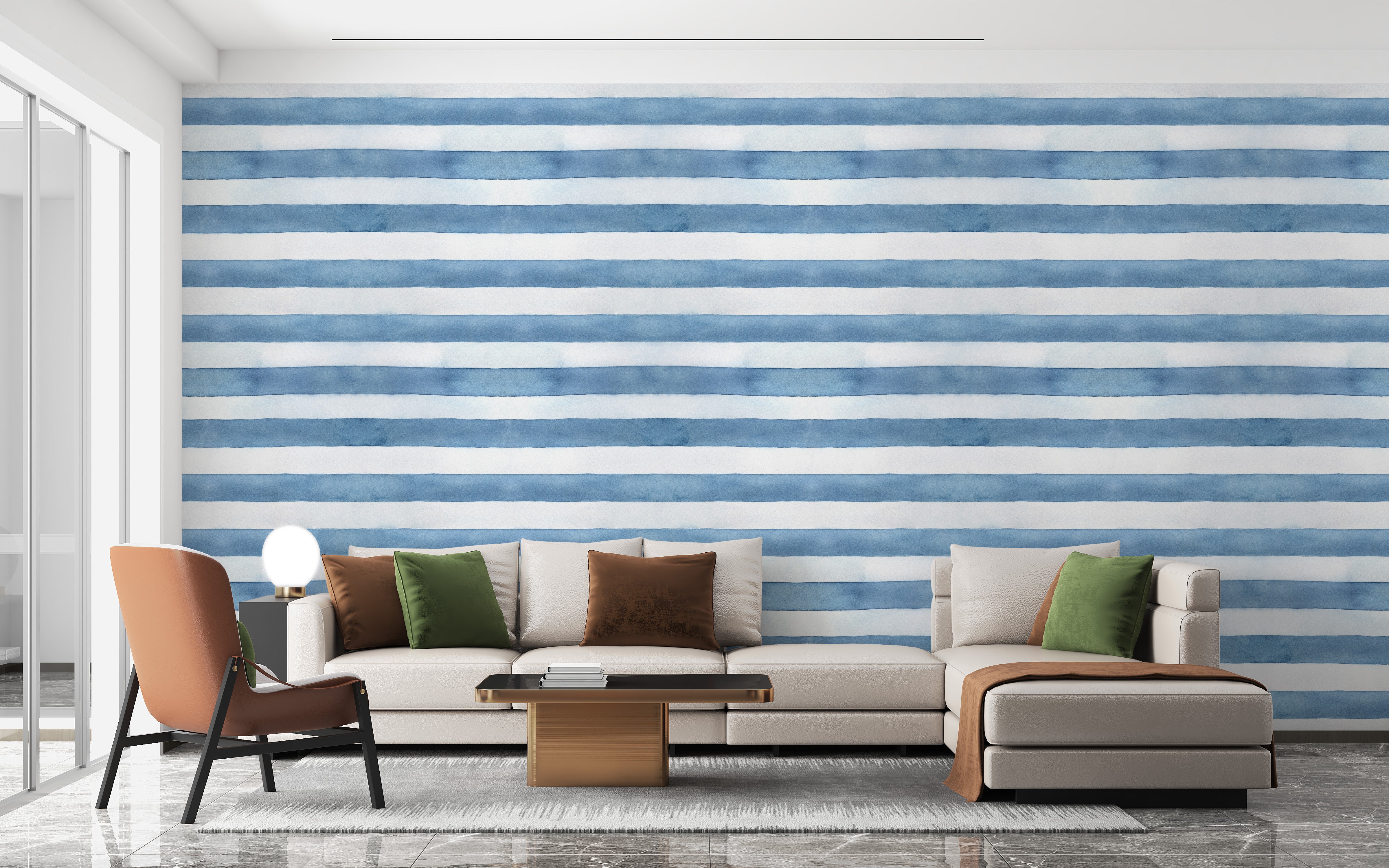 Ocean Stripes Watercolor Wallpaper Mural