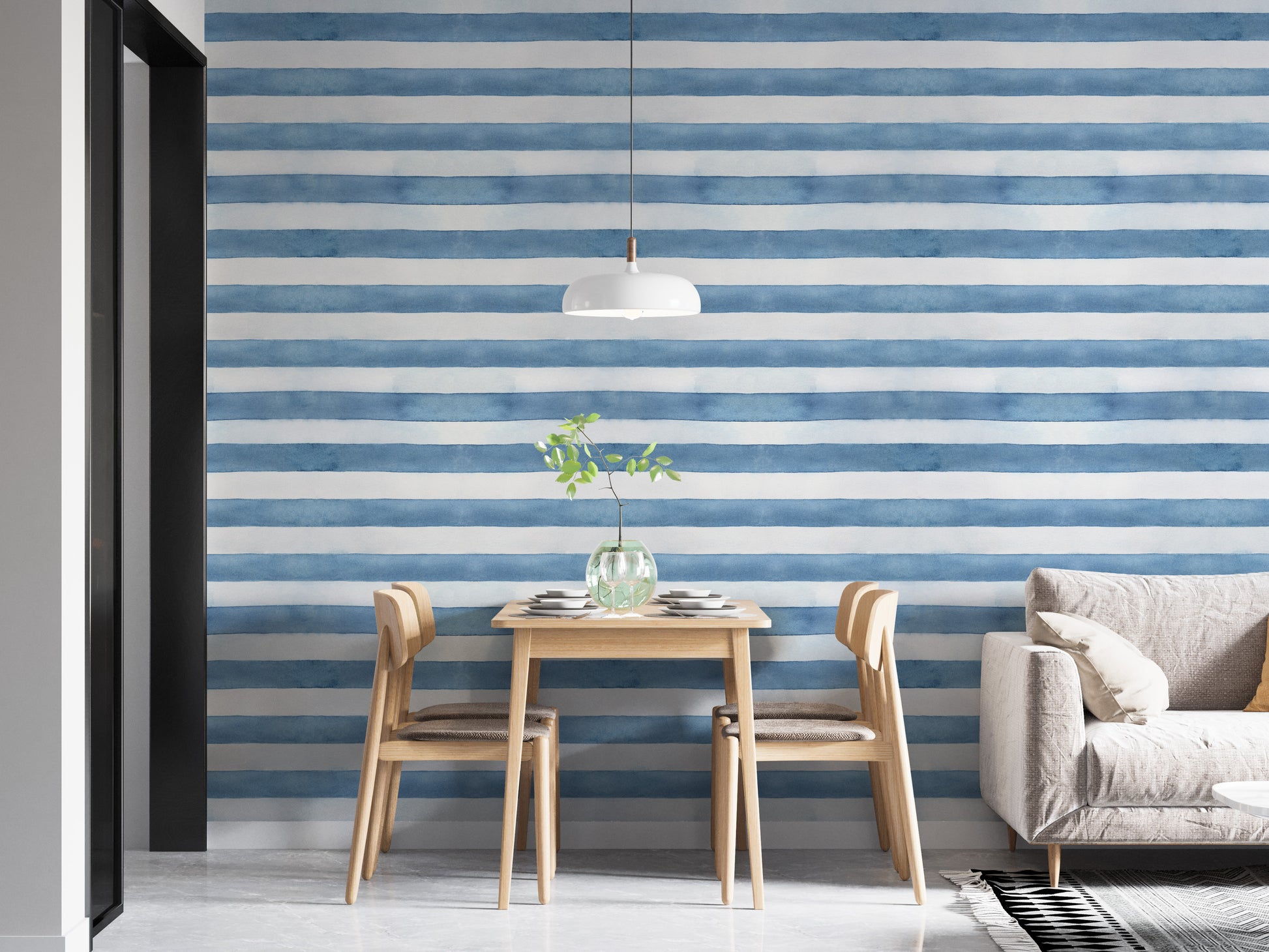 Blue Coastal Stripes Wallpaper Mural
