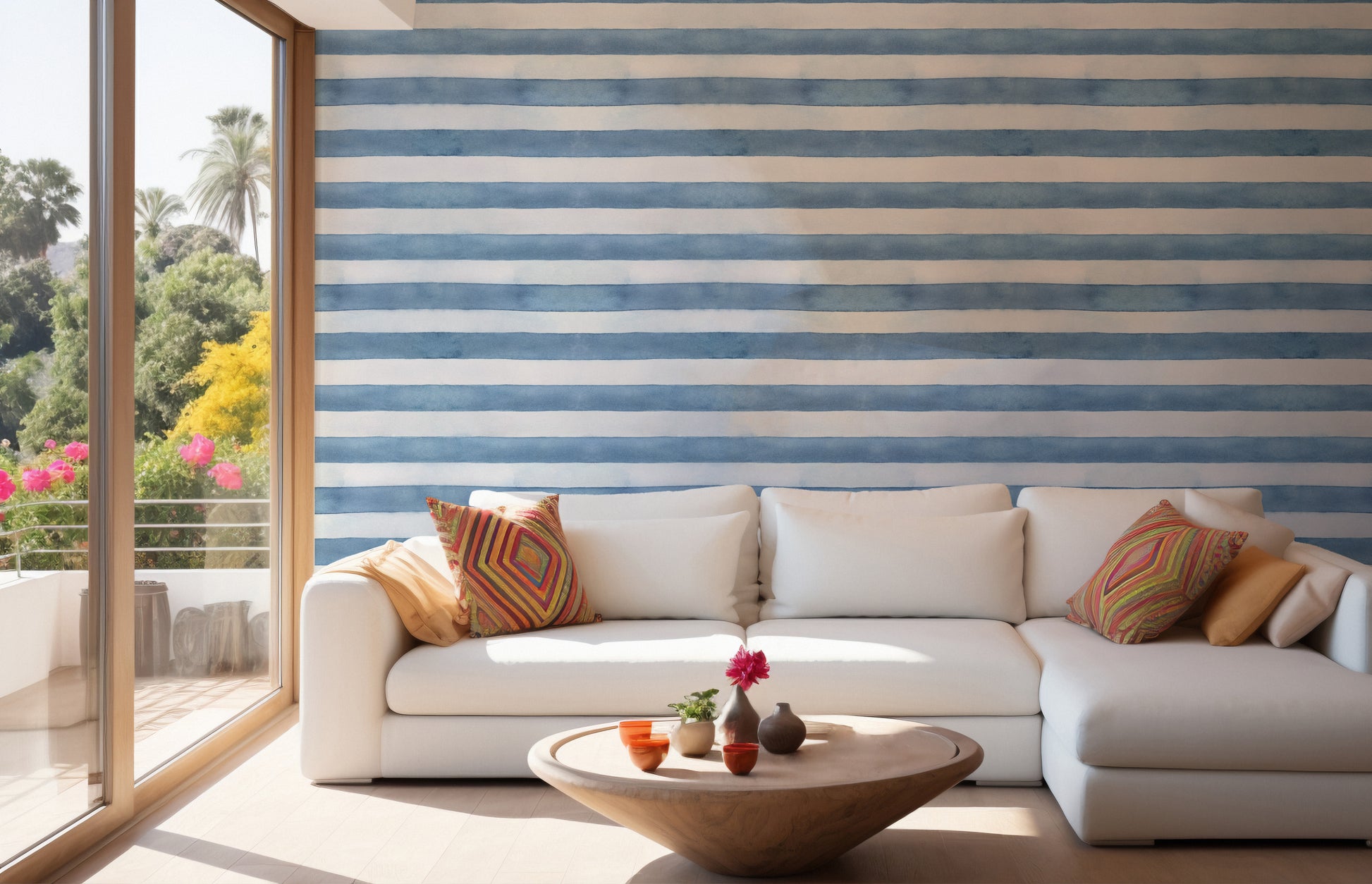 Watercolor Stripes Coastal Wallpaper Mural
