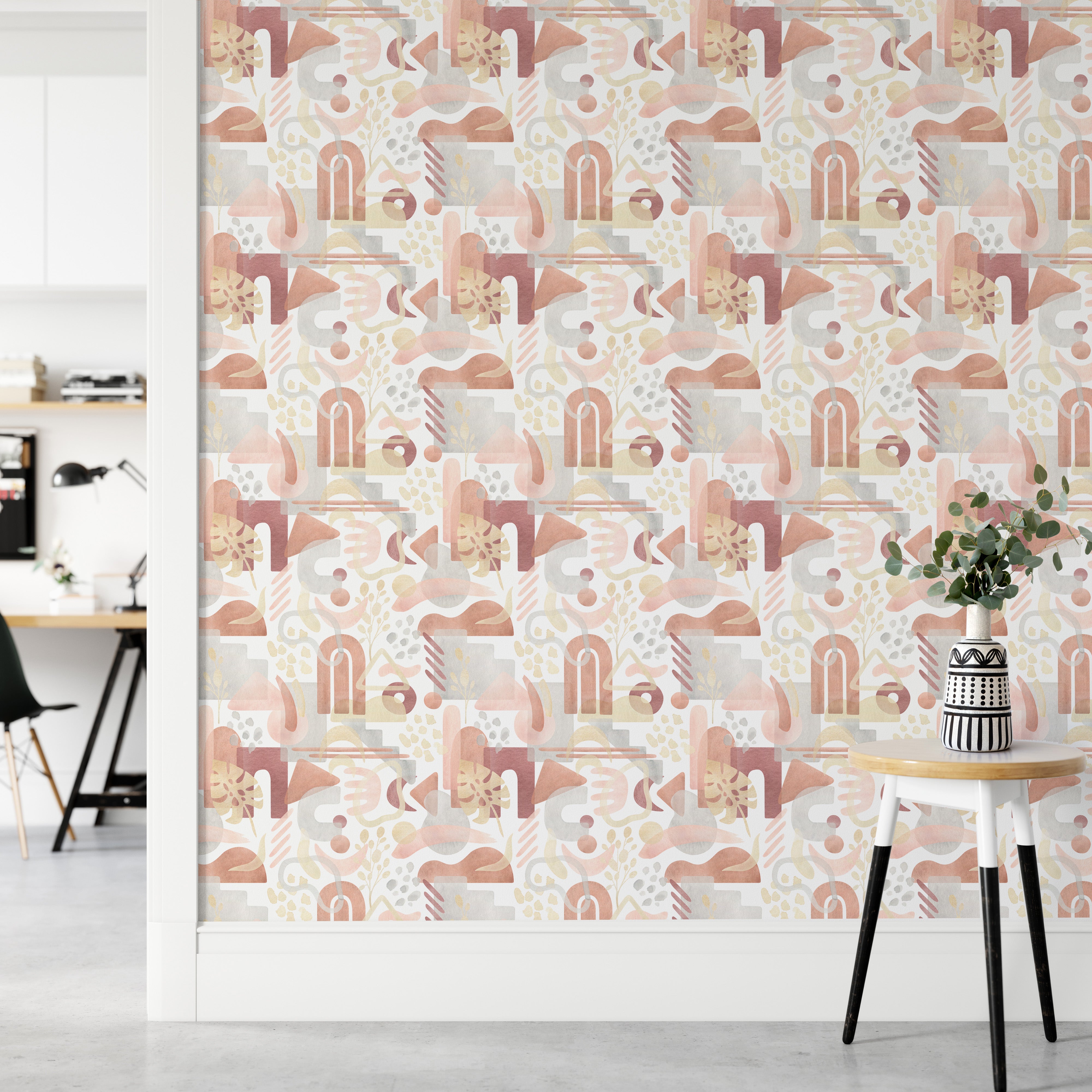 Aesthetic pastel watercolor Boho wallpaper design.