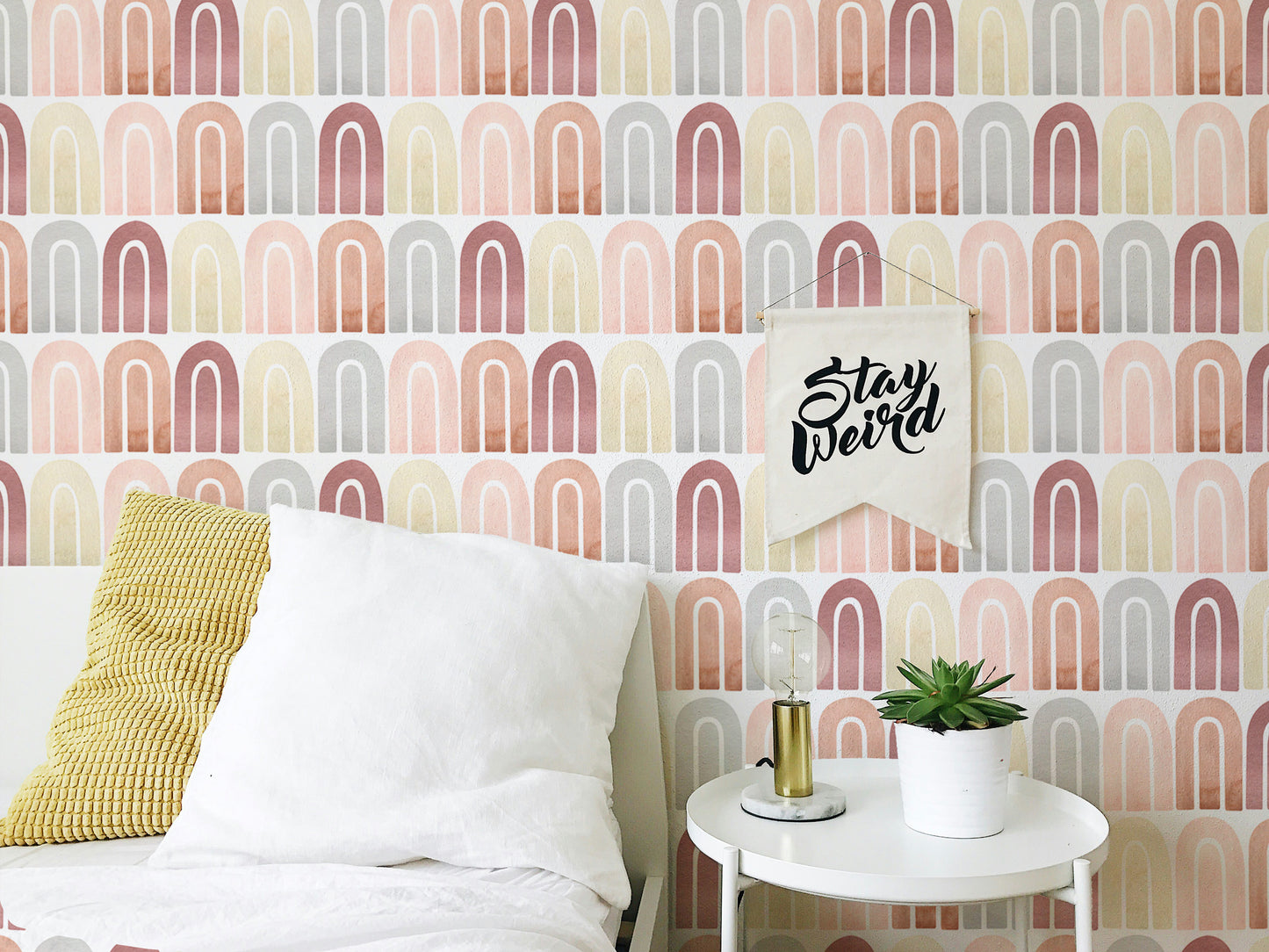 Warm pastel Boho peel and stick wall covering.