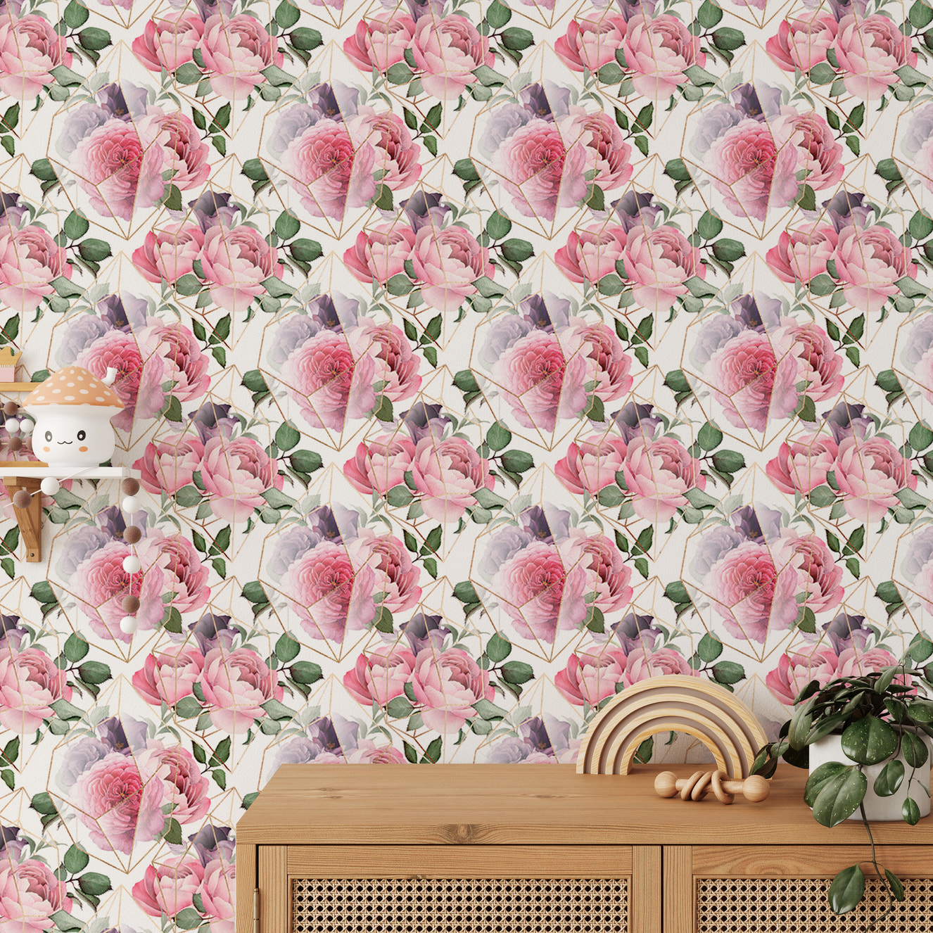 Cute Birds and Modern Floral Self Adhesive Wallpaper