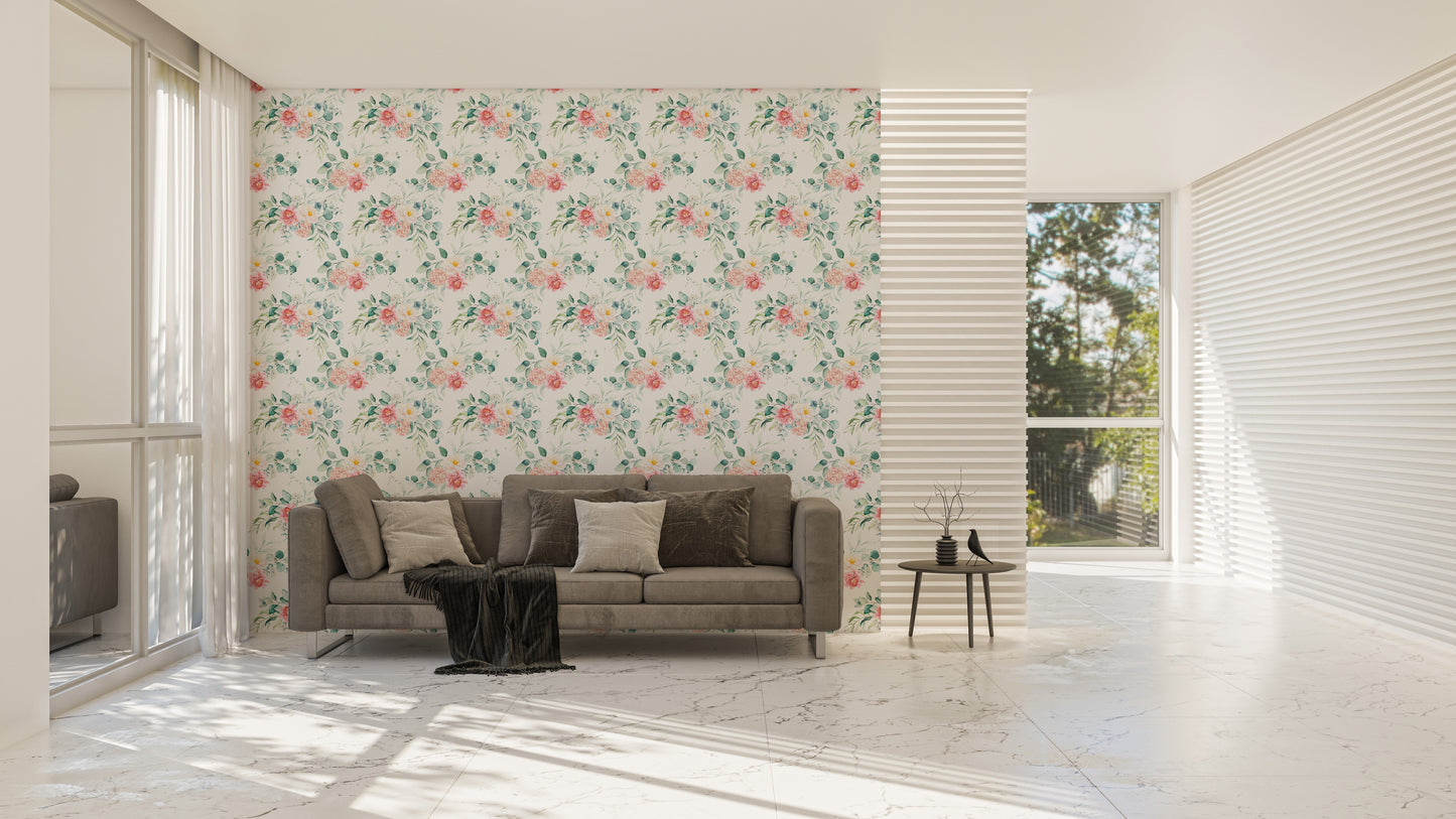 Pink Floral Peel and Stick Leaves Wallpaper For Walls