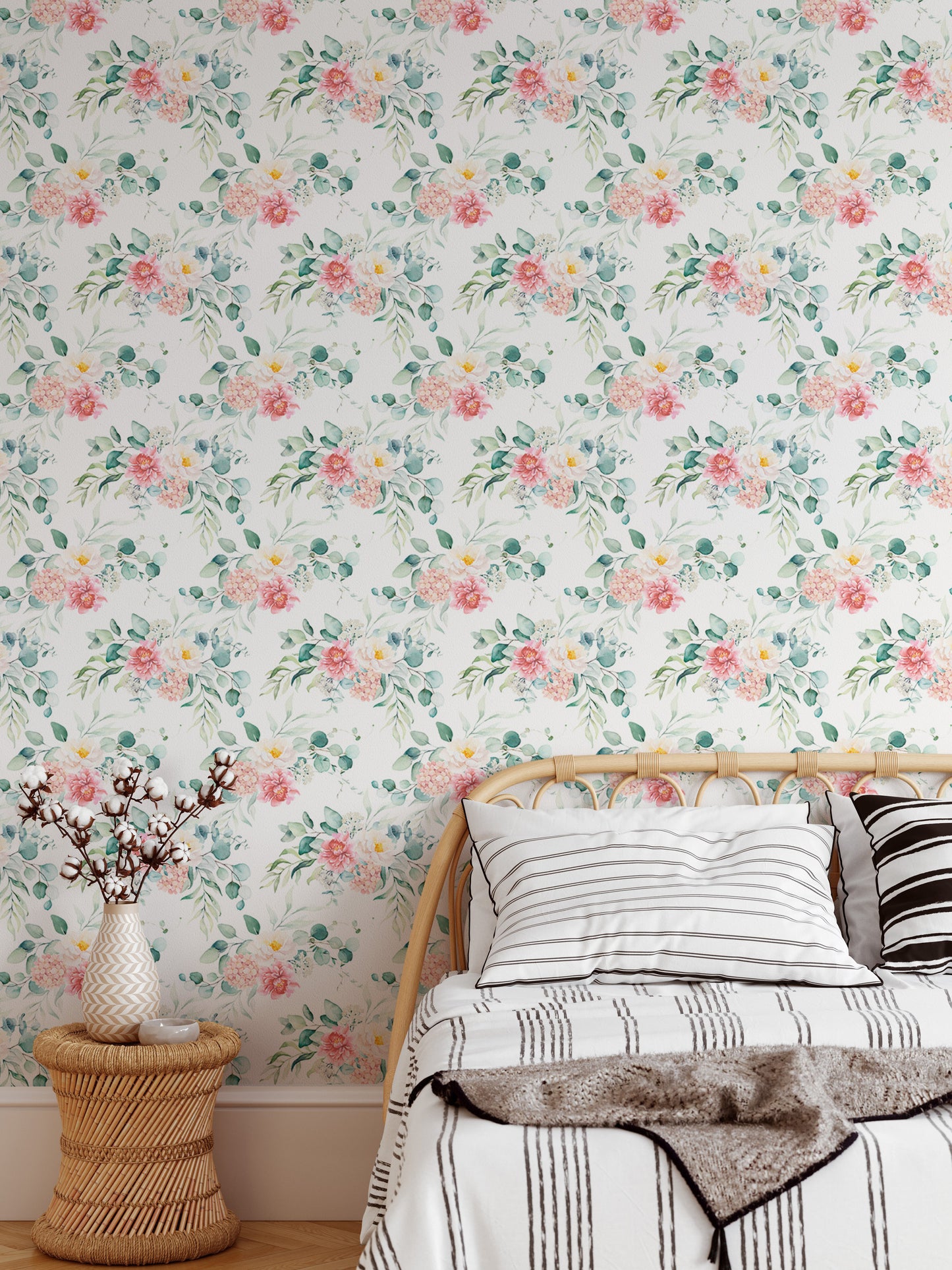 Pink Floral Peel and Stick Leaves Wallpaper For Walls