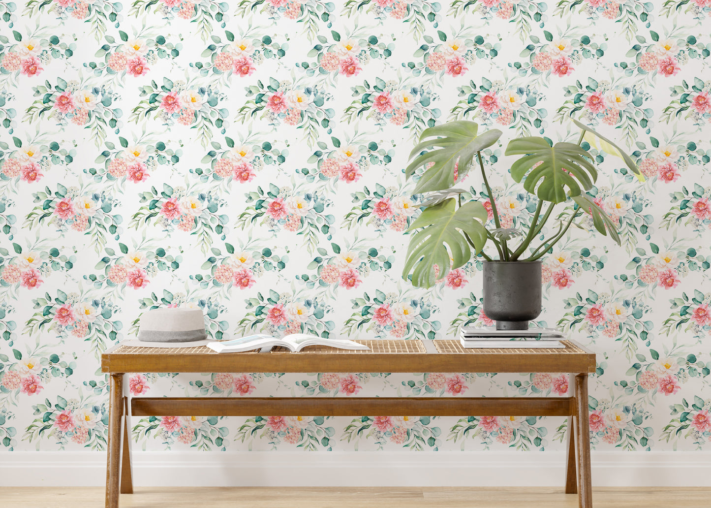 Pink Floral Peel and Stick Leaves Wallpaper For Walls