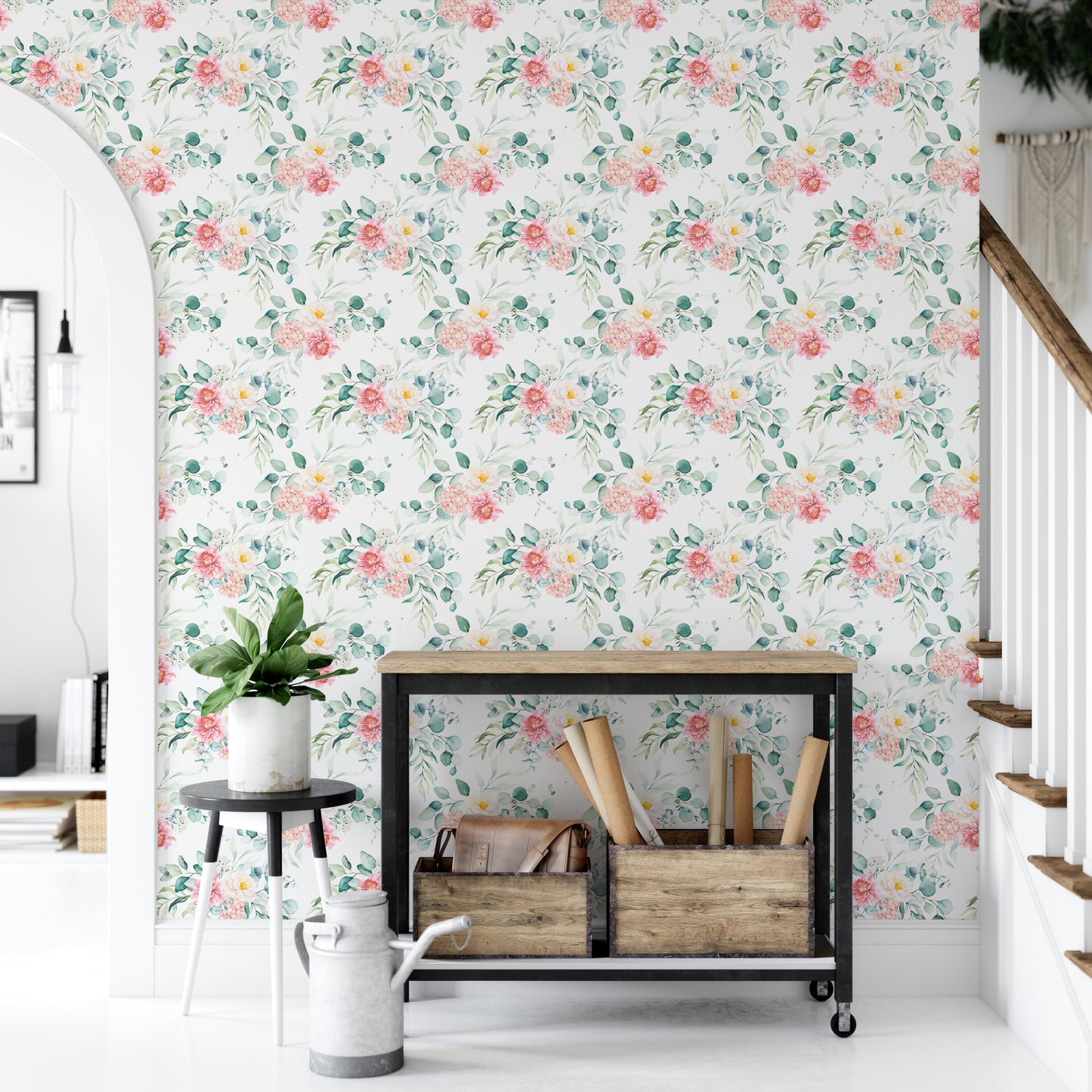 Pink Floral Peel and Stick Leaves Wallpaper For Walls