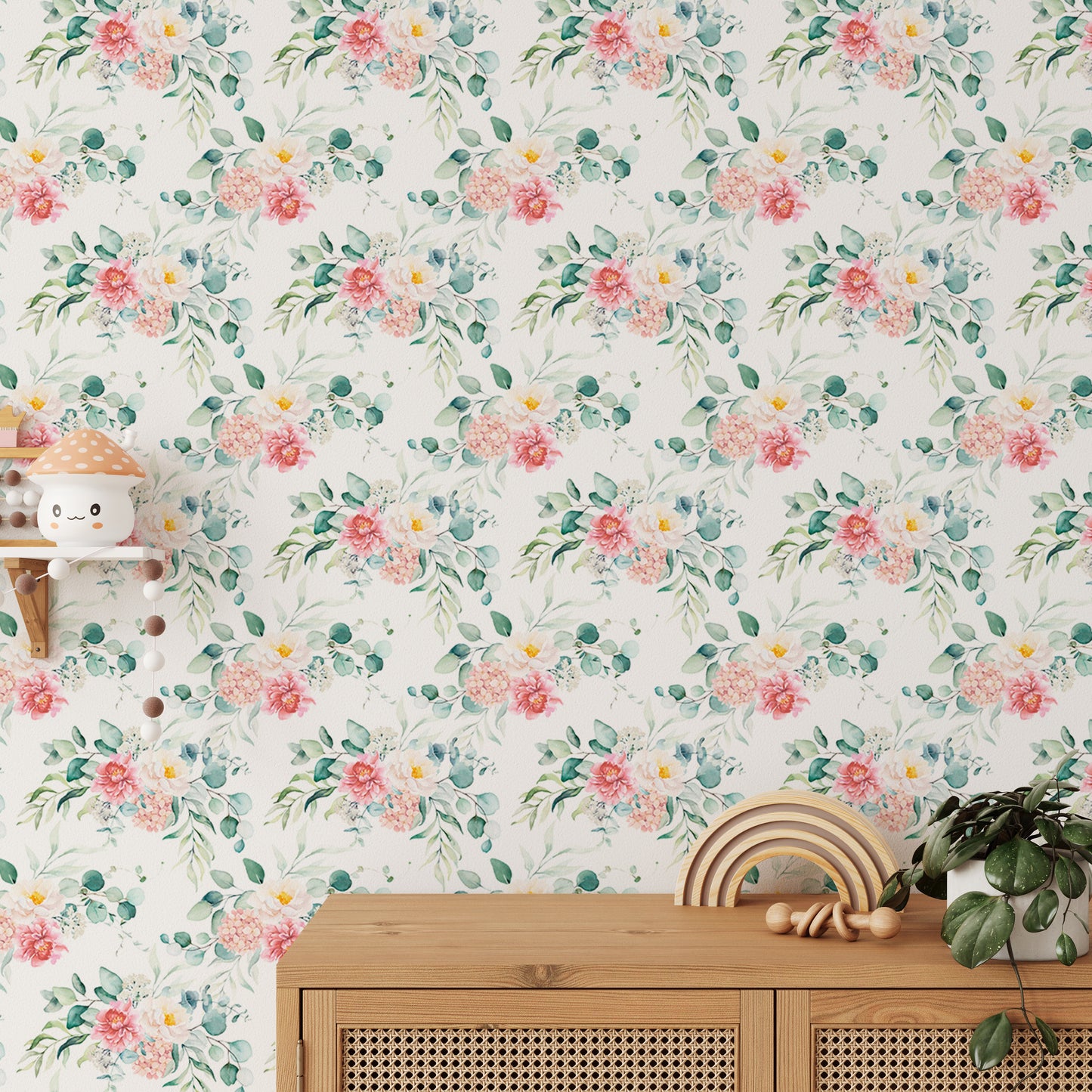 Pink Floral Peel and Stick Leaves Wallpaper For Walls