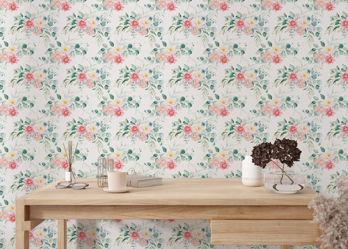 Pink Floral Peel and Stick Leaves Wallpaper For Walls