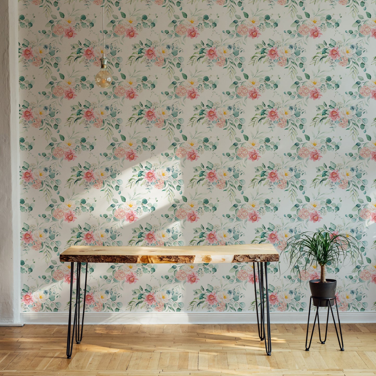 Pink Floral Peel and Stick Leaves Wallpaper For Walls