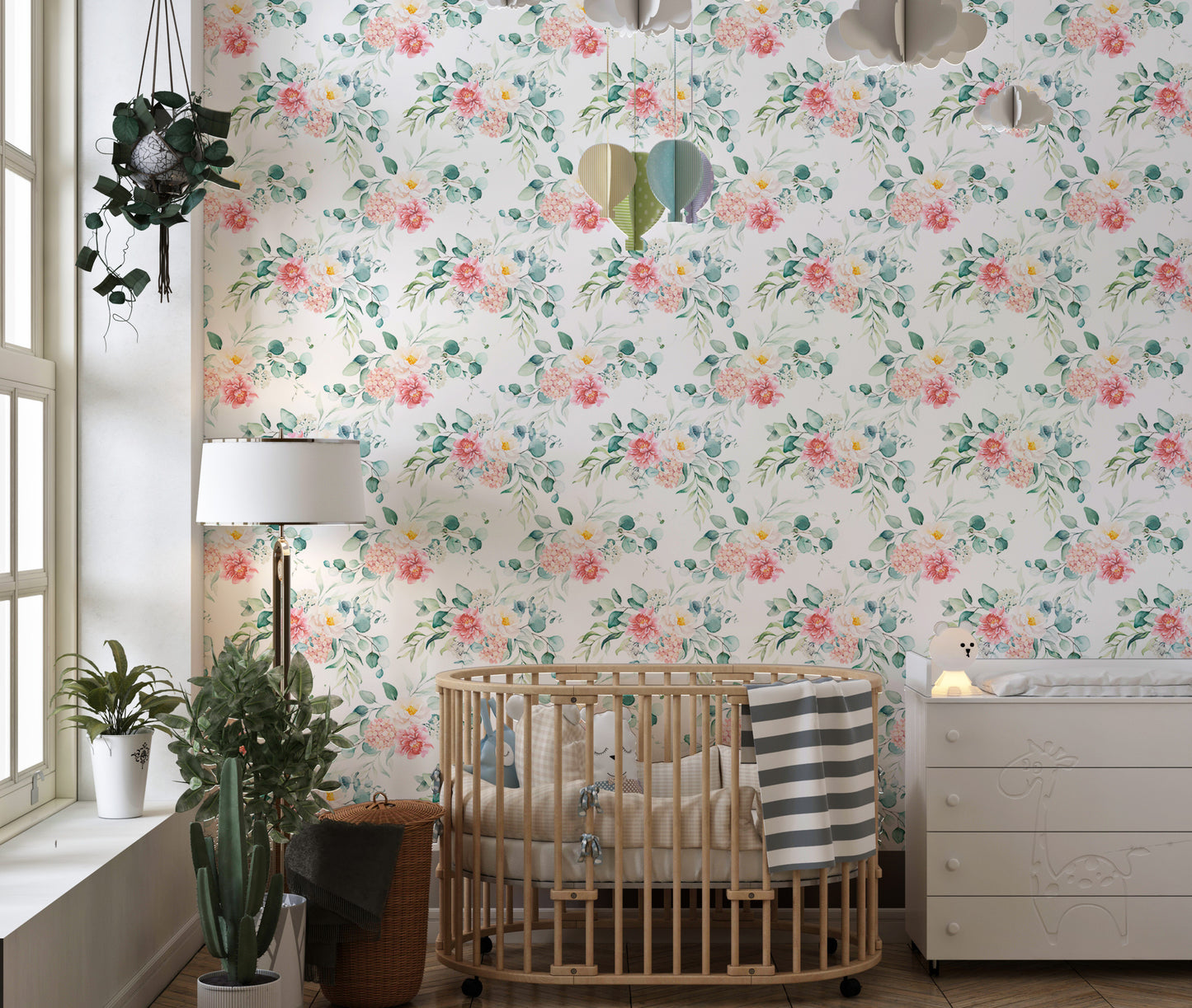 Pink Floral Peel and Stick Leaves Wallpaper For Walls